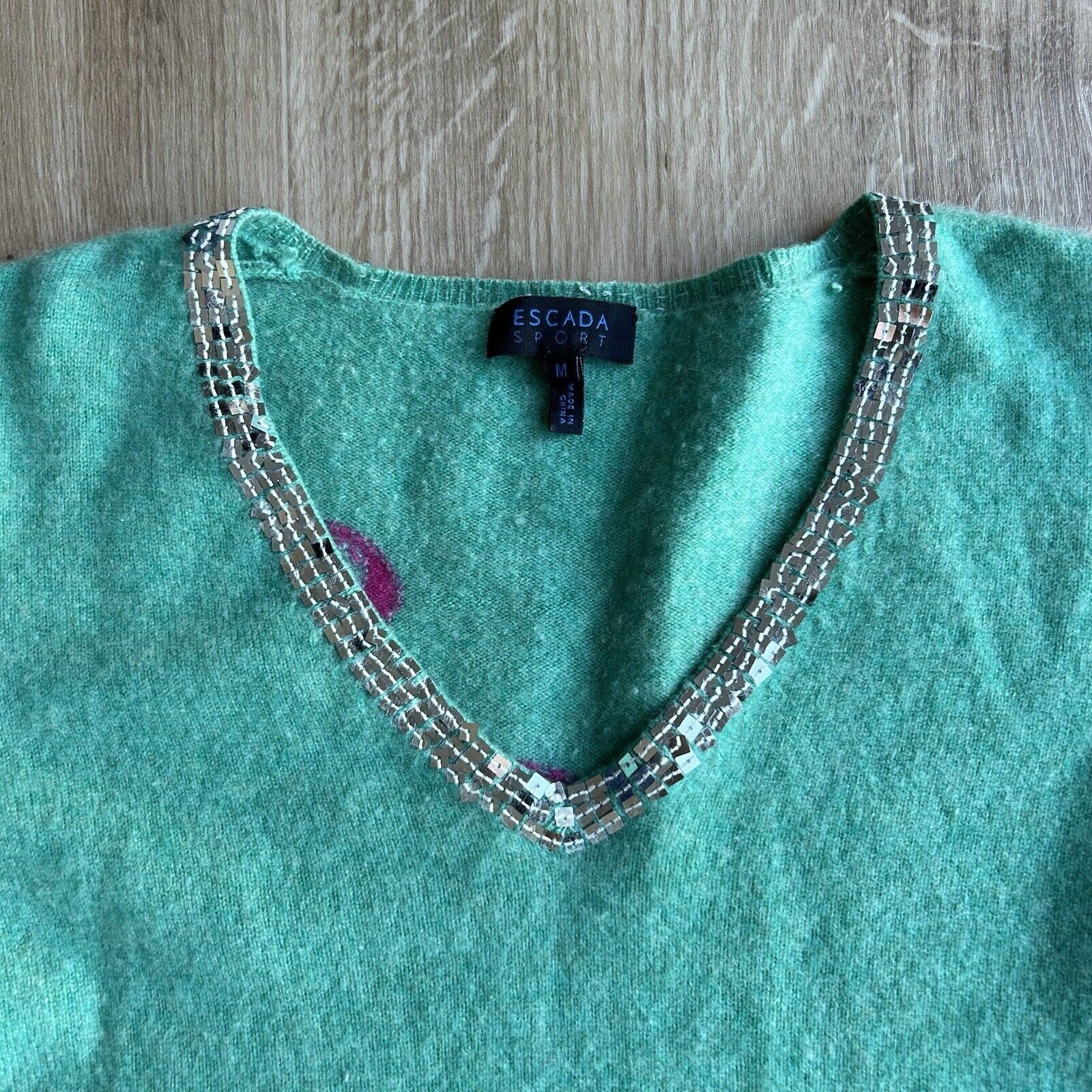 Escada Sport Escada Sport Top Green Cashmere Pullover Sweater Top Beaded Size M / US 6-8 / IT 42-44 - 4 Thumbnail