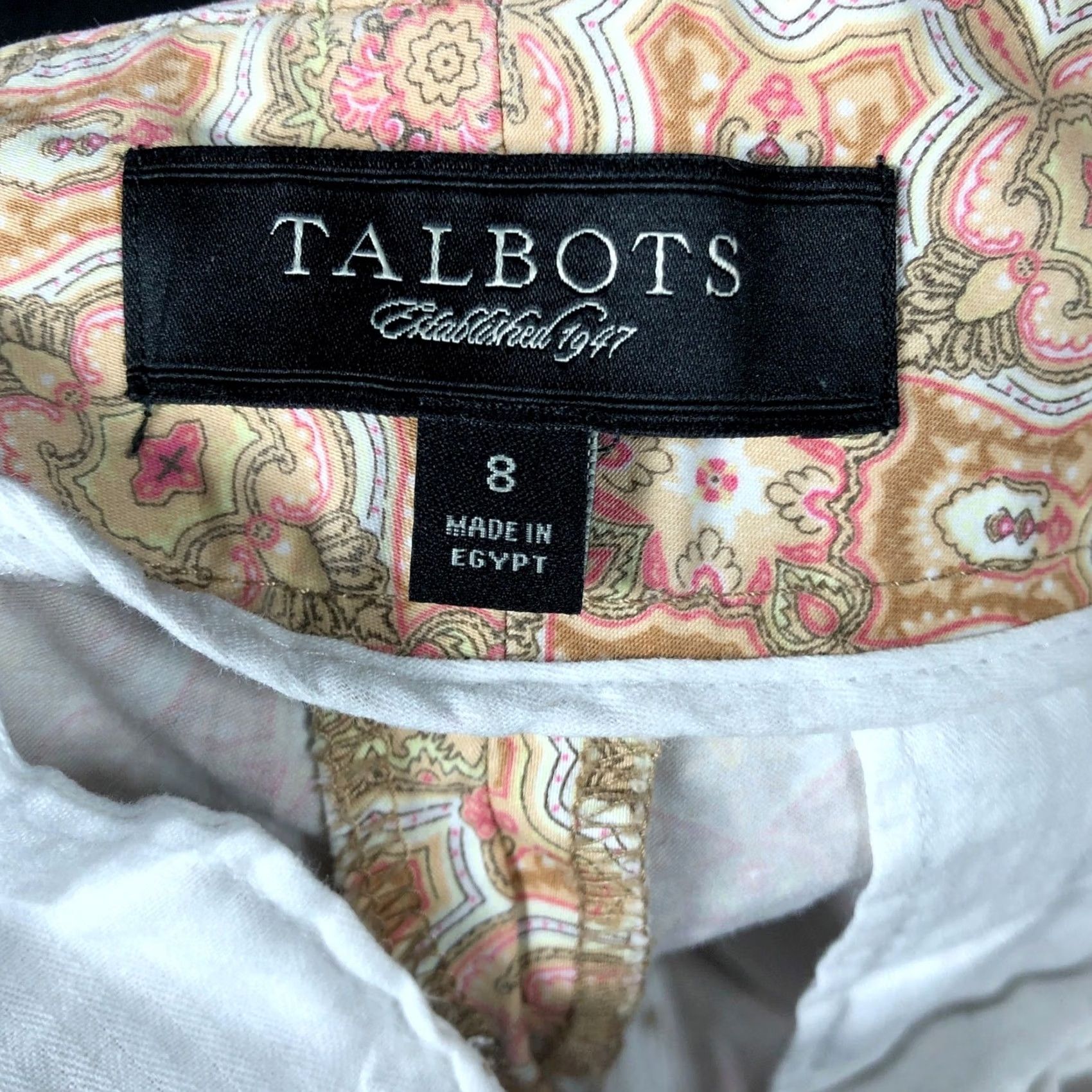Talbots Talbots Womens Pants Tan Pink Paisley High Rise Chino Cropped Stretch 8 Size 30" / US 8 / IT 44 - 5 Thumbnail