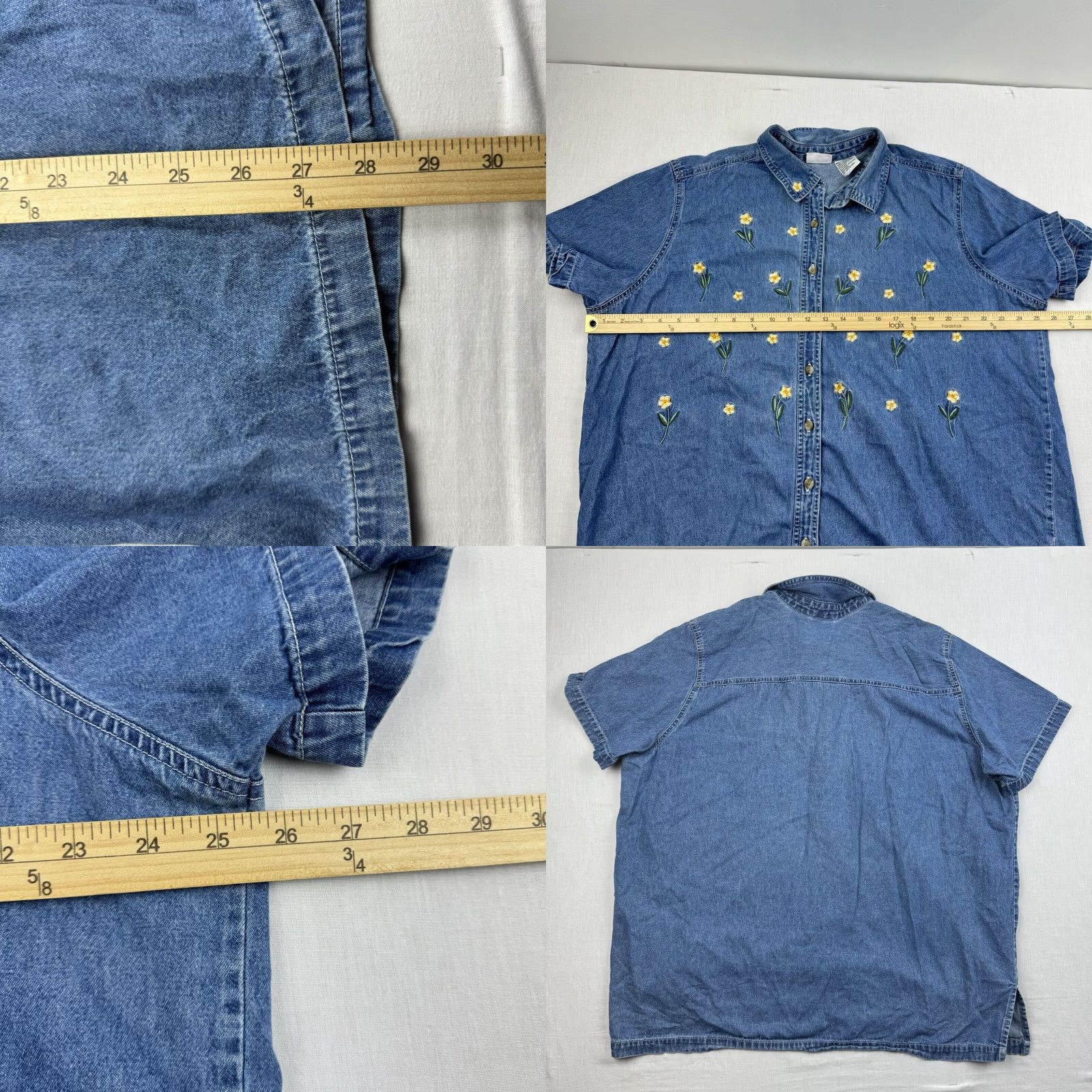 Vintage VINTAGE Bobbie Brooks Denim Button-Up Shirt Women's 18W Floral Short Sleeve Blue 90s Casual Size XXL / US 16-18 / IT 52-54 - 8 Thumbnail