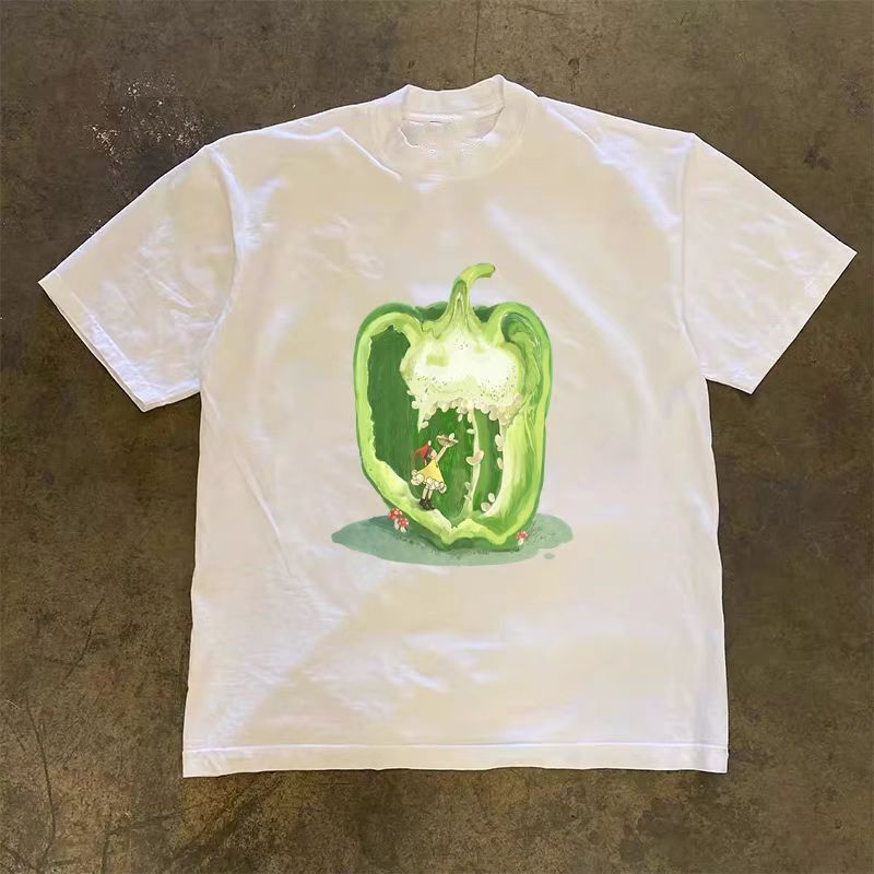 Vintage Street washed trendy retro green pepper print t-shirt Size US M / EU 48-50 / 2 - 1 Thumbnail
