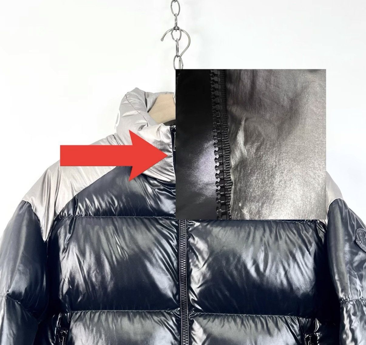 Moncler Moncler Silver Color Block Stand Collar Logo Down Jacket K12 Size US M / EU 48-50 / 2 - 8 Thumbnail