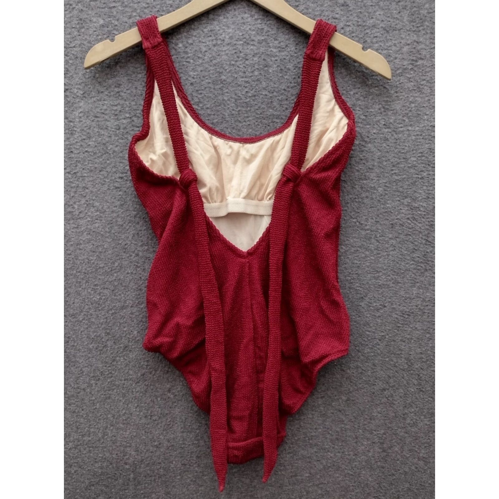 Vintage Kona Sol One Piece Swimsuit M Burgundy Red Square Neckline Beach Womens Size ONE SIZE - 2 Thumbnail