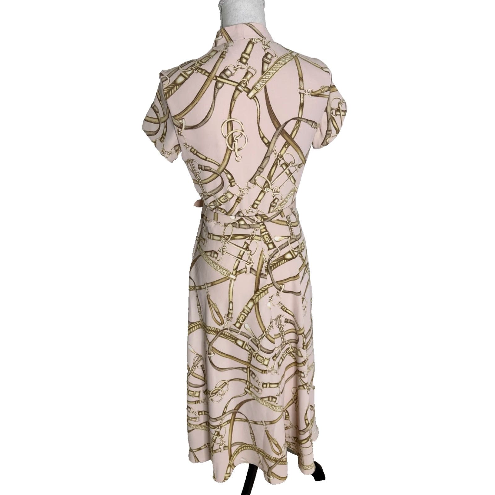 Ralph Lauren VINTAGE Lauren Ralph Lauren Dress Short Sleeve Midi Women 2 XS Round Neck Zip A-Line Brown Geometric 41" Length Women Size 26" / US 2 / IT 38 - 3 Thumbnail
