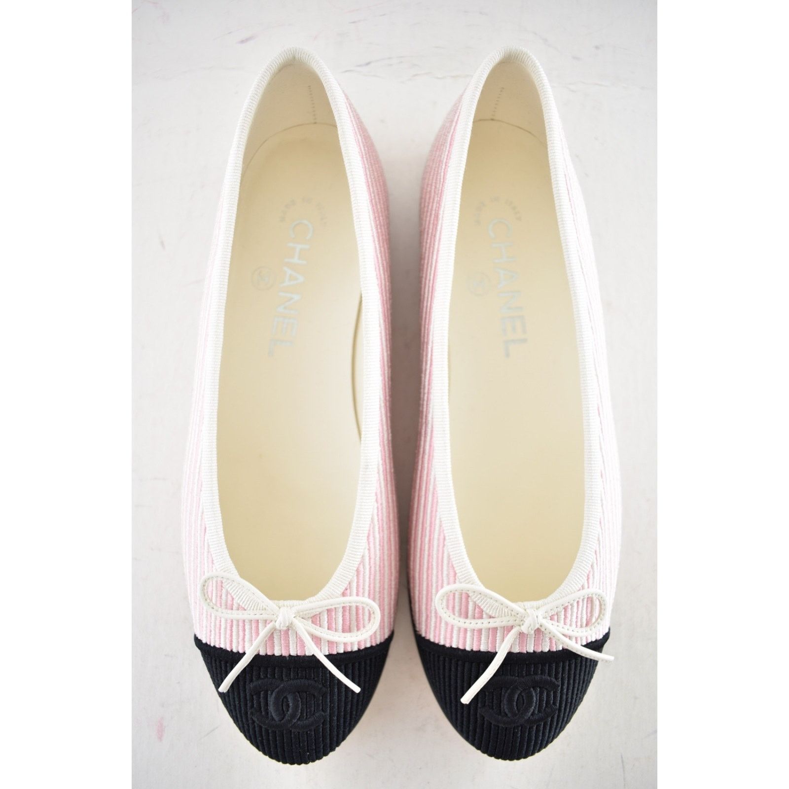 Chanel Chanel 24S Pink White Black Pinstripe Stripe CC Logo Ballet Size US 7 / IT 37 - 13 Thumbnail
