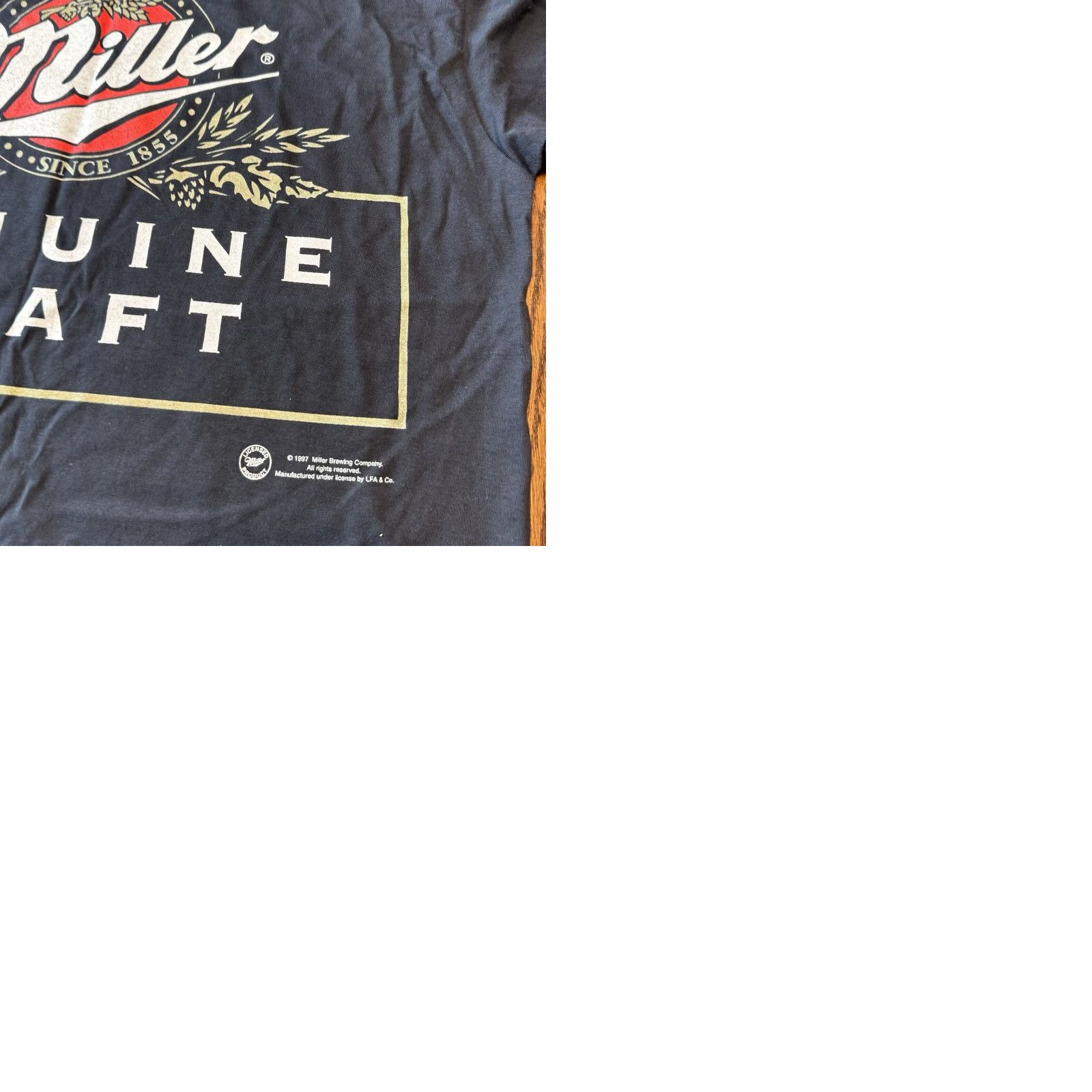 Fruit Of The Loom VINTAGE Miller Genuine Draft T-Shirt Logo Graphic Tee Unisex Adults 90s Black MGD USA 100% Cotton Short Sleeve Size L Size US L / EU 52-54 / 3 - 9 Thumbnail