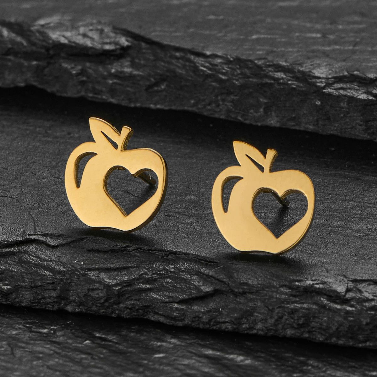 Jewelry Apple Love Heart Mini Stud Earrings Charm Earring Gift Size ONE SIZE - 3 Thumbnail