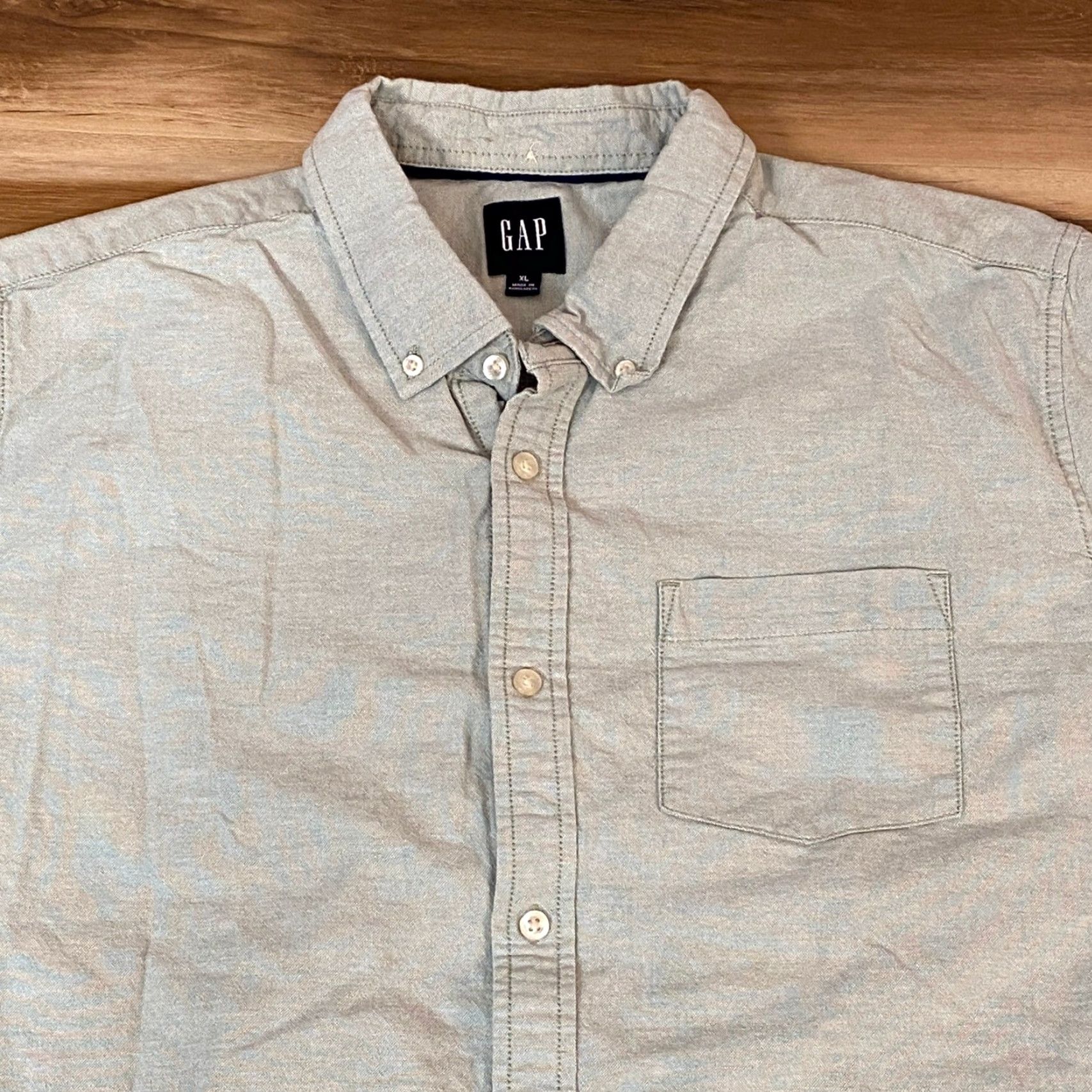 Gap GAP Shirt Mens XL Long Sleeve Button-Down Oxford Cloth Light Green Blue Solid Casual Preppy 90s? Size US XL / EU 56 / 4 - 2 Thumbnail