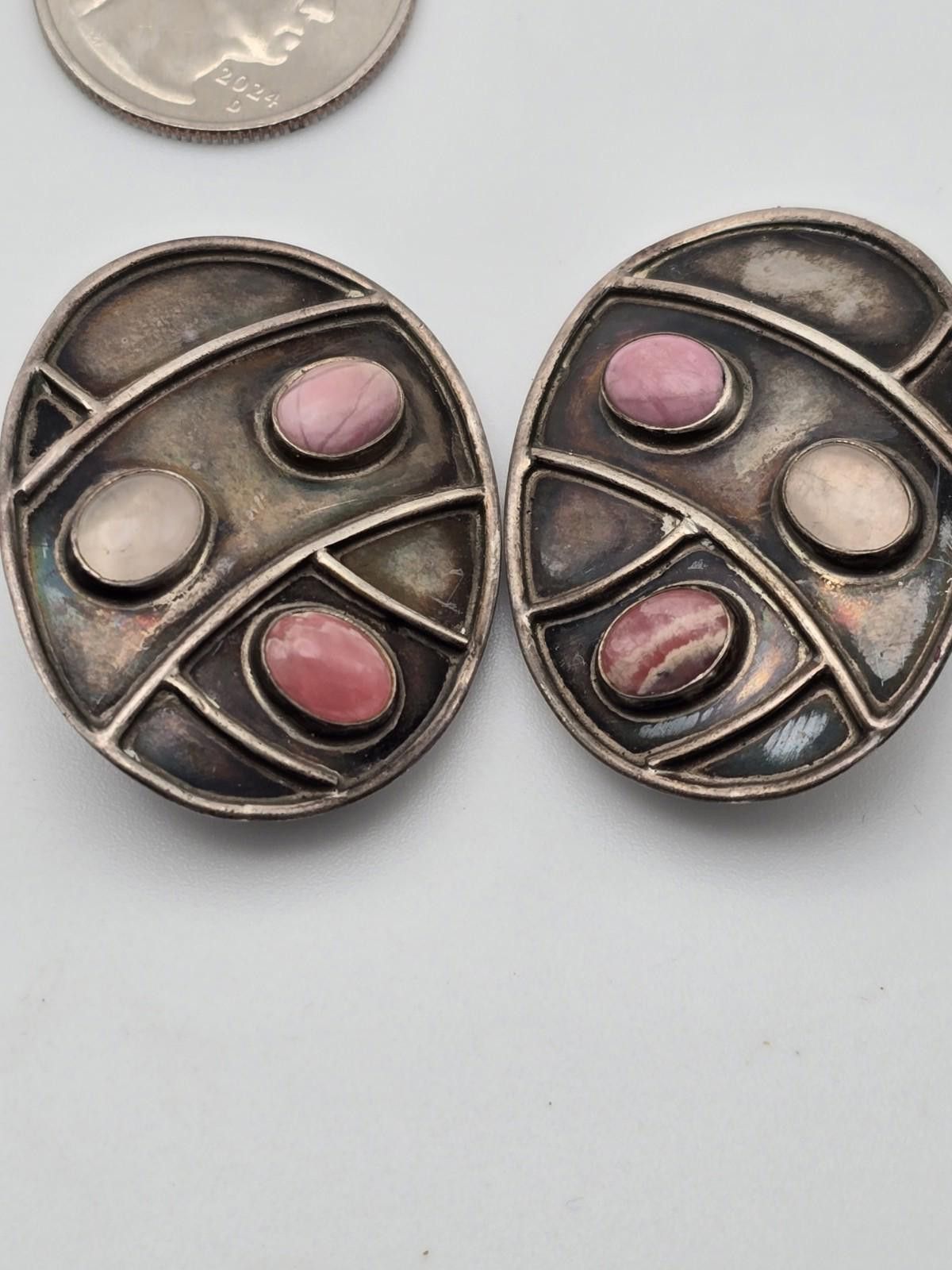 The Unbranded Brand Modernist Sterling Clip-On Earrings Pink Stone Rose Quartz Size ONE SIZE - 1 Thumbnail