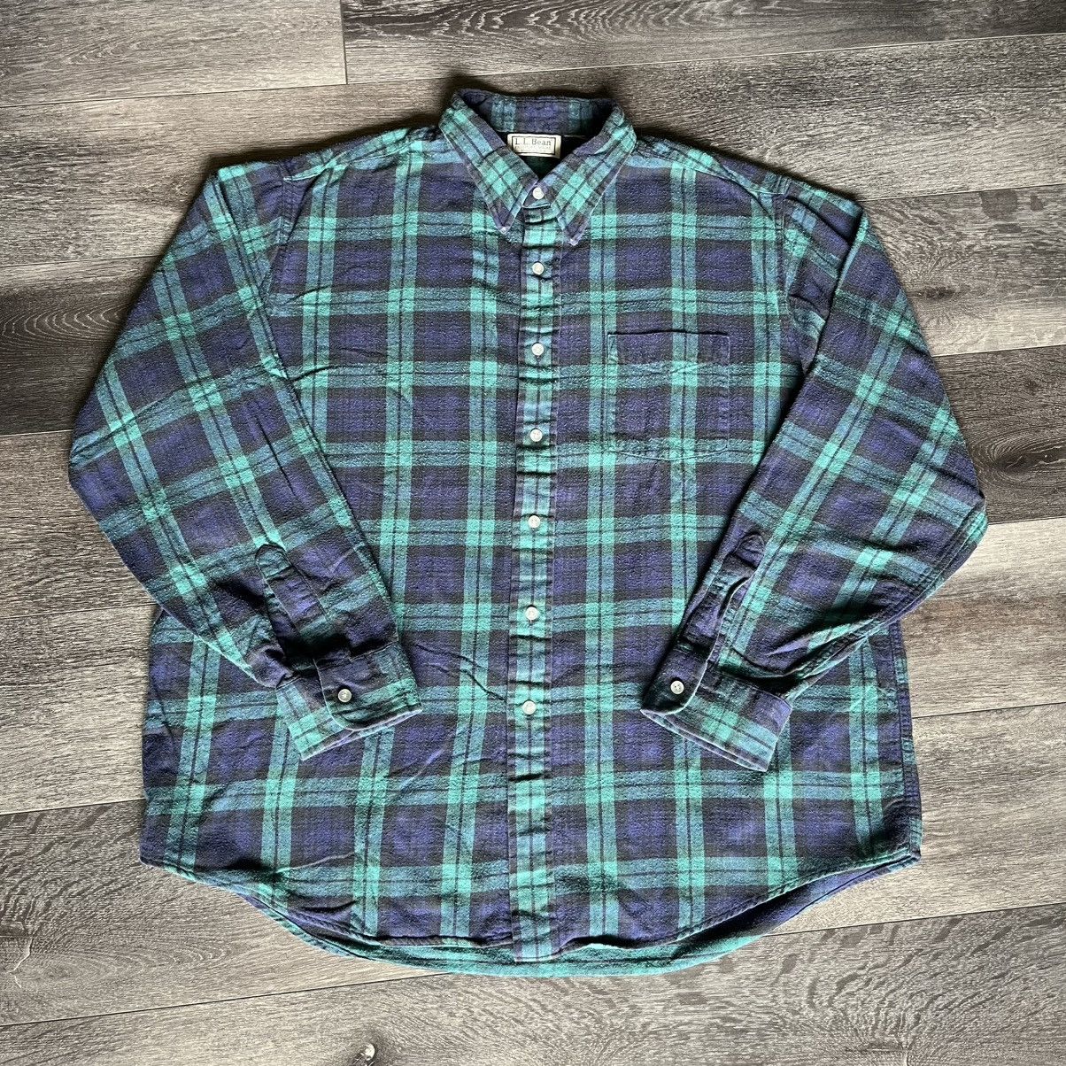 L.L. Bean Vintage 90s L.L. Bean Green/Blue Plaid Flannel Button Shirt Size US XL / EU 56 / 4 - 1 Thumbnail