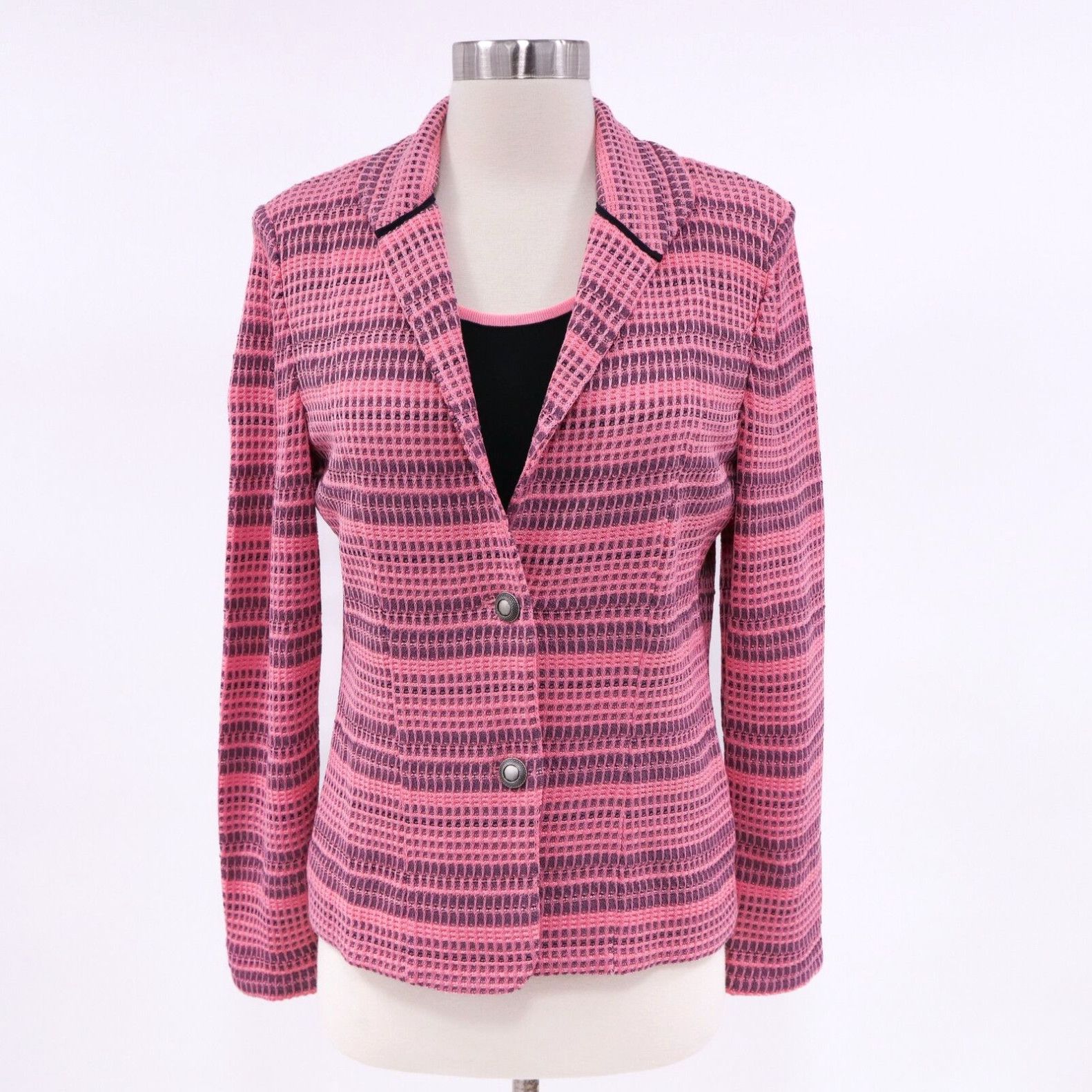 image of Vintage Ming Wang Cardigan Blazer Jacket Shell Top Set Womens Xs New Pink Black Knit in White