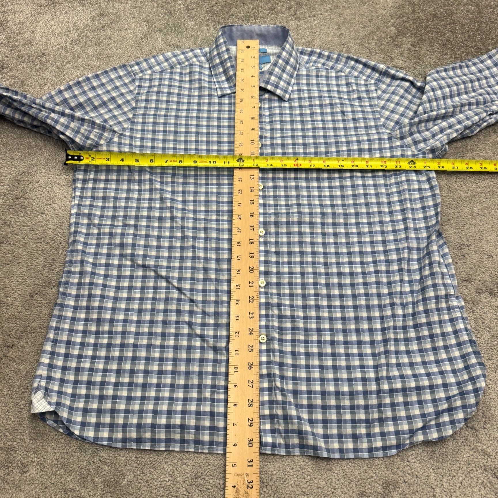 Egara VINTAGE Egara Men's Dress Shirt XXL Blue White Plaid Cotton Slim Fit Button-Down Casual Workwear Size 48R - 6 Thumbnail