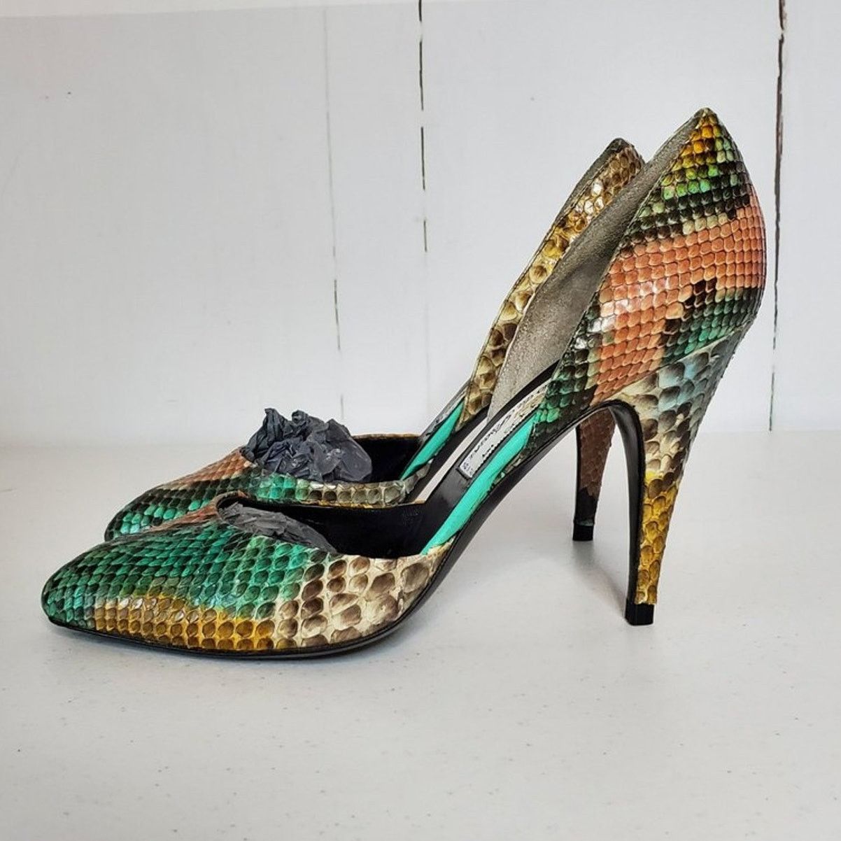 Designer Mary Popps Antonio da Pescara Snakeskin Leather Heels 39B Size US 9 / IT 39 - 9 Thumbnail