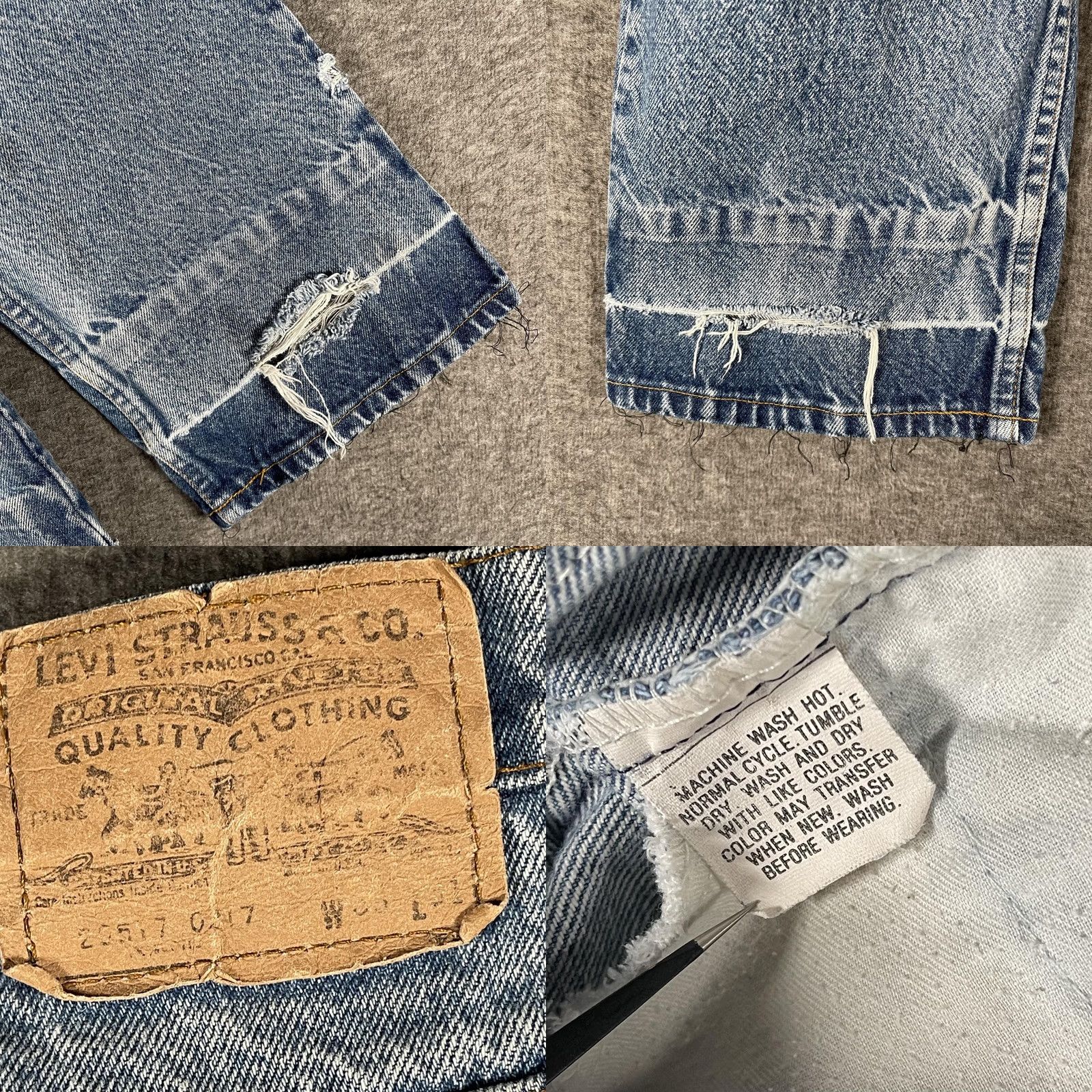 Levi's VINTAGE Levi's Jeans Mens 37x28 Light Blue Distressed Regular Straight Denim Jeans Size US 37 - 9 Thumbnail