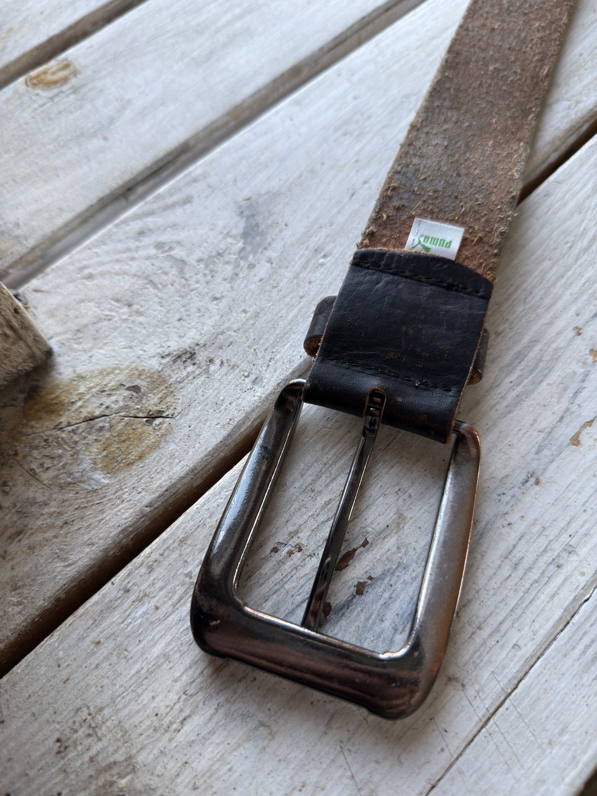 Puma × Vintage PUMA Spell Out Logo Black Genuine Leather Avant Garde Belt Size ONE SIZE - 5 Thumbnail