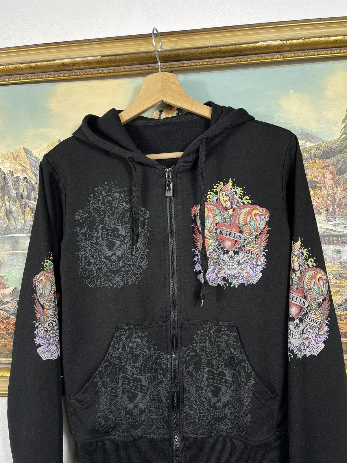 Christian Audigier × Ed Hardy × Vintage Retro 00s Hoodie With Crystals Affliction Grunge Archive Size S / US 4 / IT 40 - 5 Thumbnail