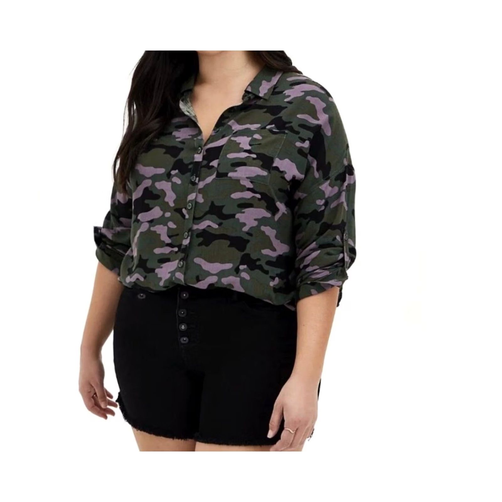 Torrid Torrid 4X Blouse Drop Shoulder Button-Front Top Camo Print Multicolor 4XL Women着 Size XXL / US 16-18 / IT 52-54 - 2 Thumbnail
