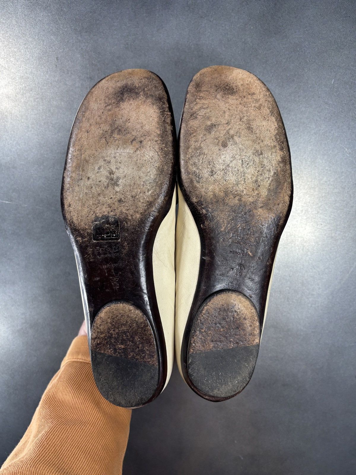Prada Vintage Prada Loafers 1990s Leather Flats TwoTone Square Toe Size US 6.5 / IT 36.5 - 10 Thumbnail