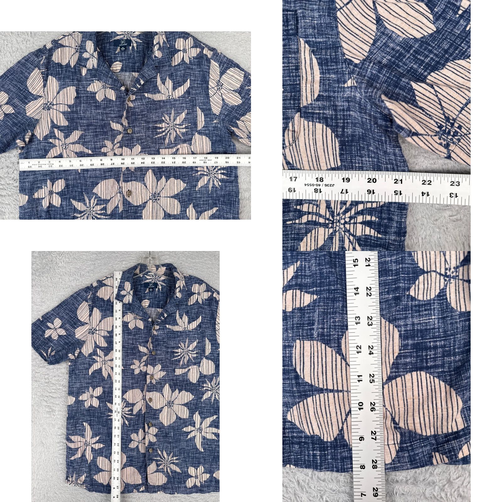 George GEORGE Shirt Men Medium Blue White Floral Button Up 100% Rayon Pocket Hawaiian Vintage No Size US M / EU 48-50 / 2 - 8 Thumbnail