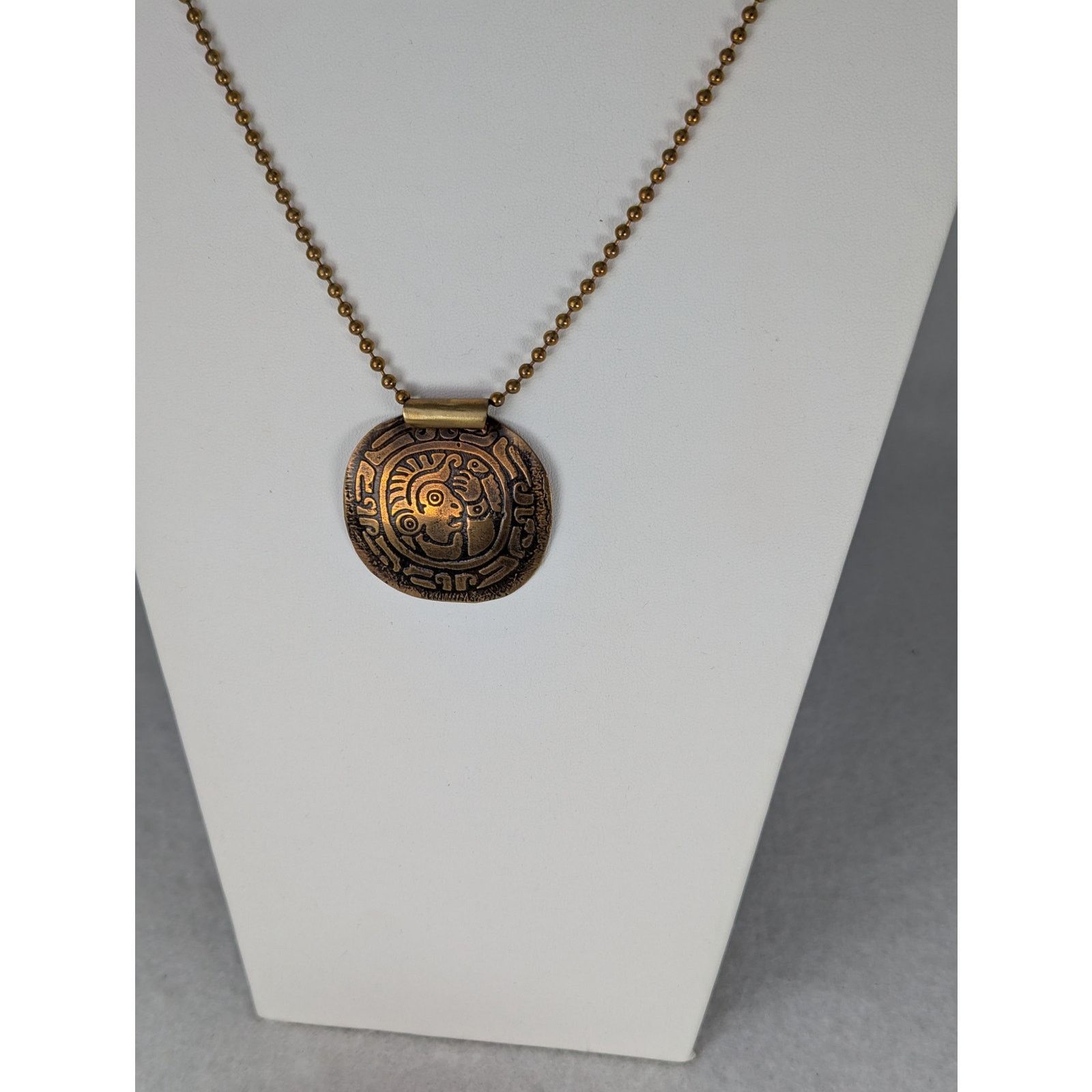 Designer Brass hand etched oxidized pendant 2 x 1.75 ball chain 17" Size ONE SIZE - 1 Thumbnail
