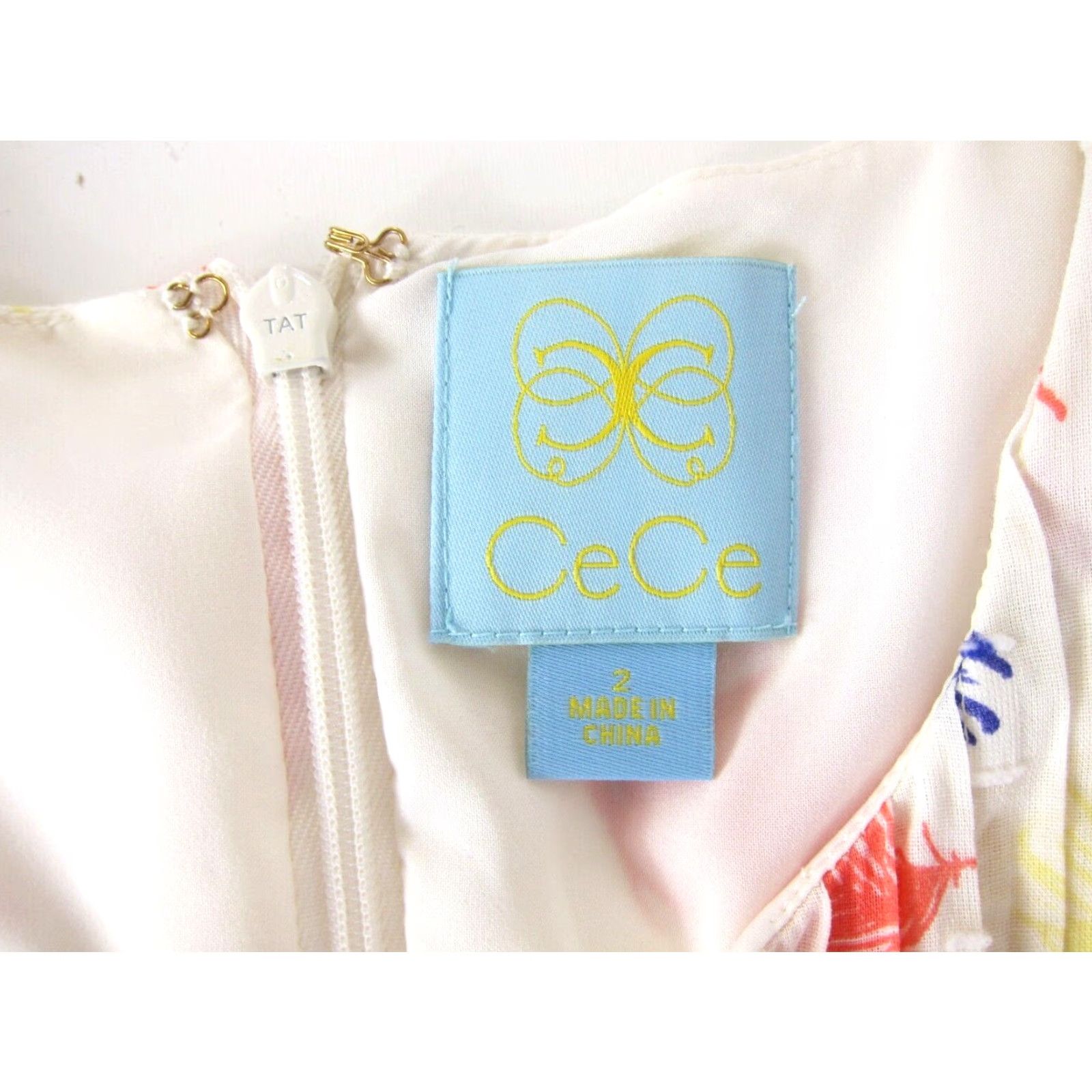 Vintage CeCe White Sleeveless Sheath Dress 2 - 100% Cotton Floral Kaftan A-Line Zip Back Lined Women’s Size XS / US 0-2 / IT 36-38 - 4 Thumbnail