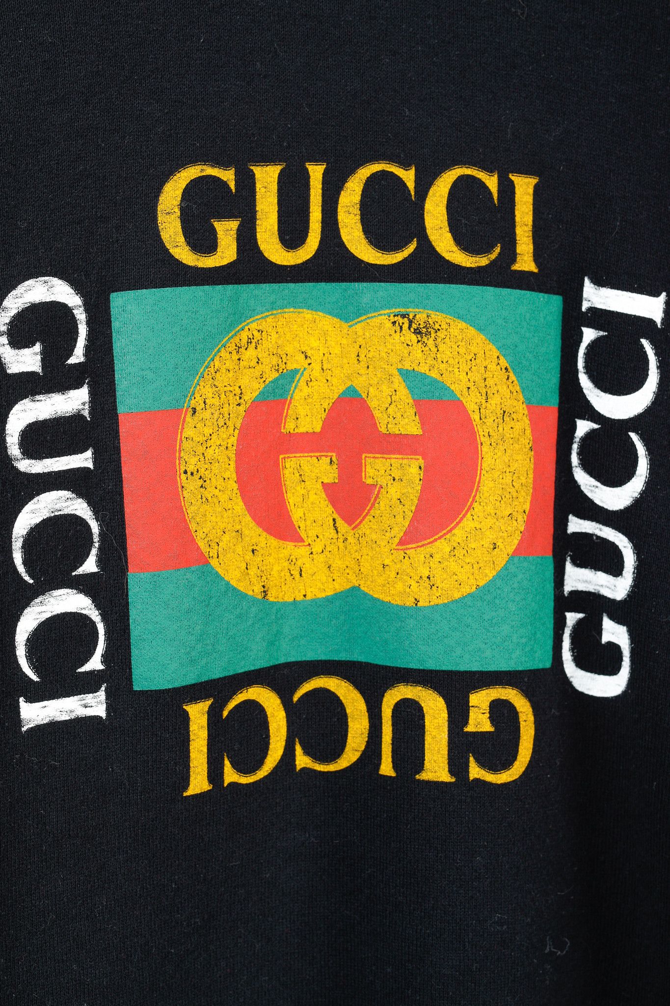Gucci Gucci Black Distressed-Effect Logo-Print Cotton Sweatshirt Size US S / EU 44-46 / 1 - 7 Thumbnail