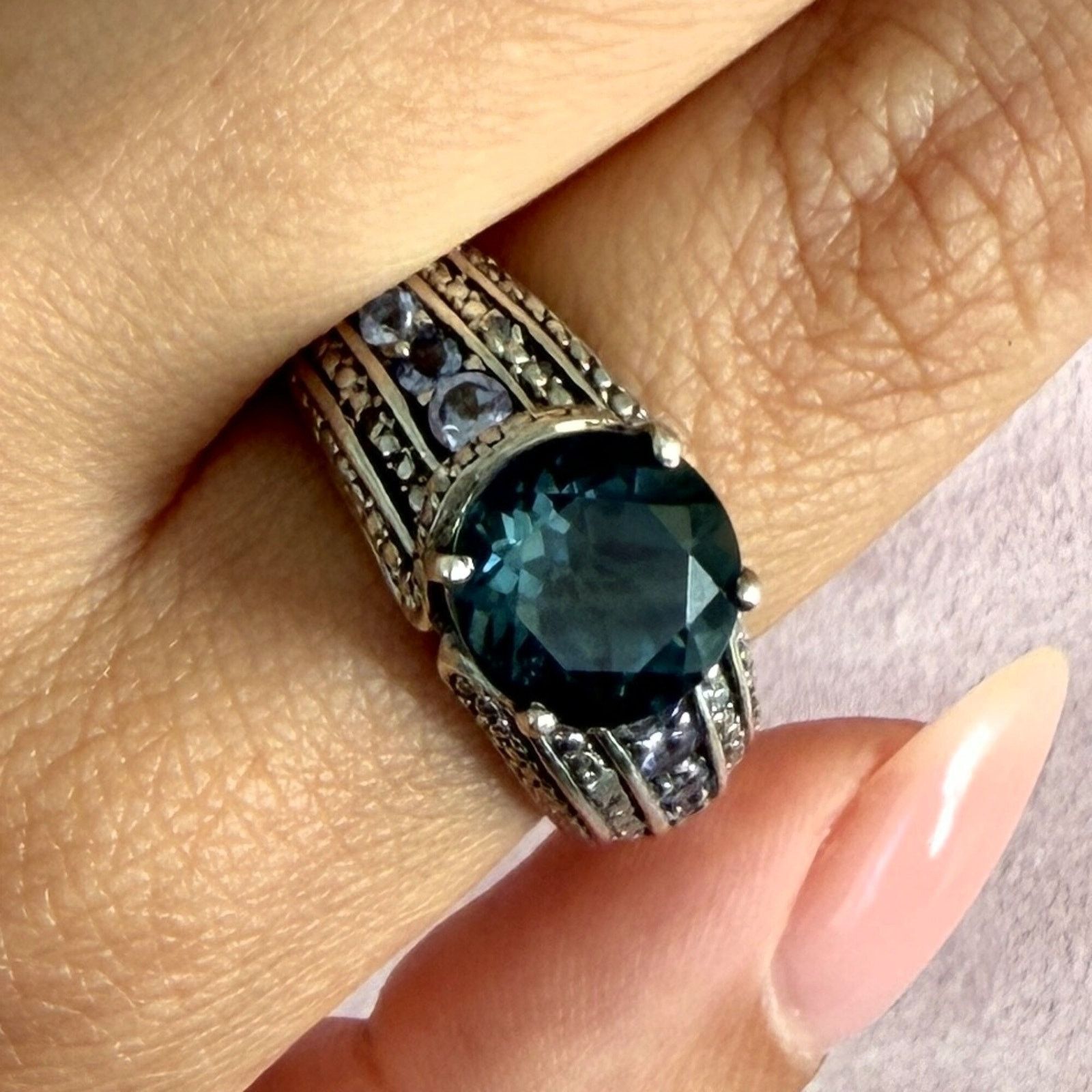 Sterling Silver sterling silver round-cut blue spinel & cz ring size 9.75 Size ONE SIZE - 1 Thumbnail