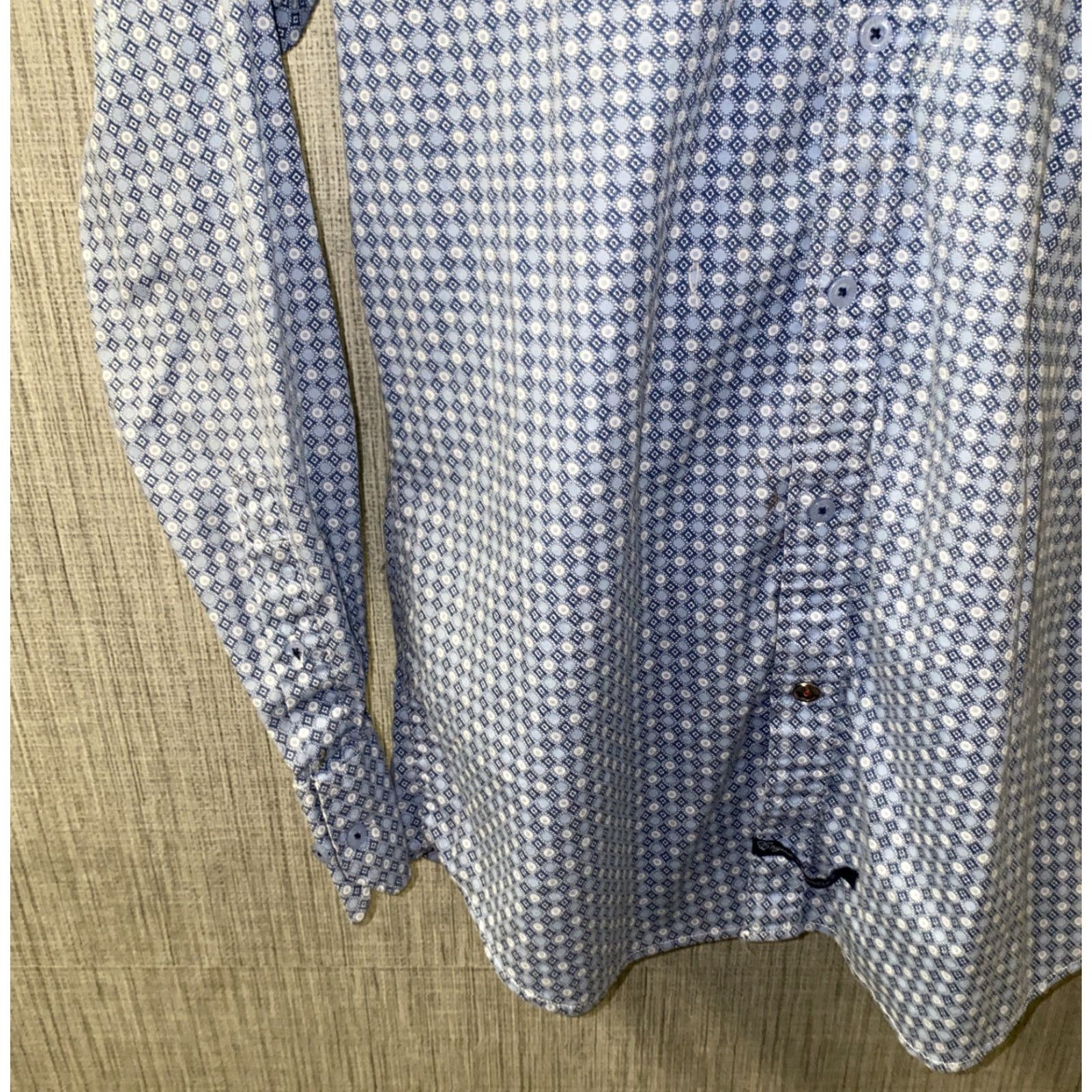 English Laundry English Laundry Shirt Long Sleeve Button-Up Mens M Blue/White Geometric Pattern Cotton Button Front Collared Regular Vintage No Size US M / EU 48-50 / 2 - 4 Thumbnail