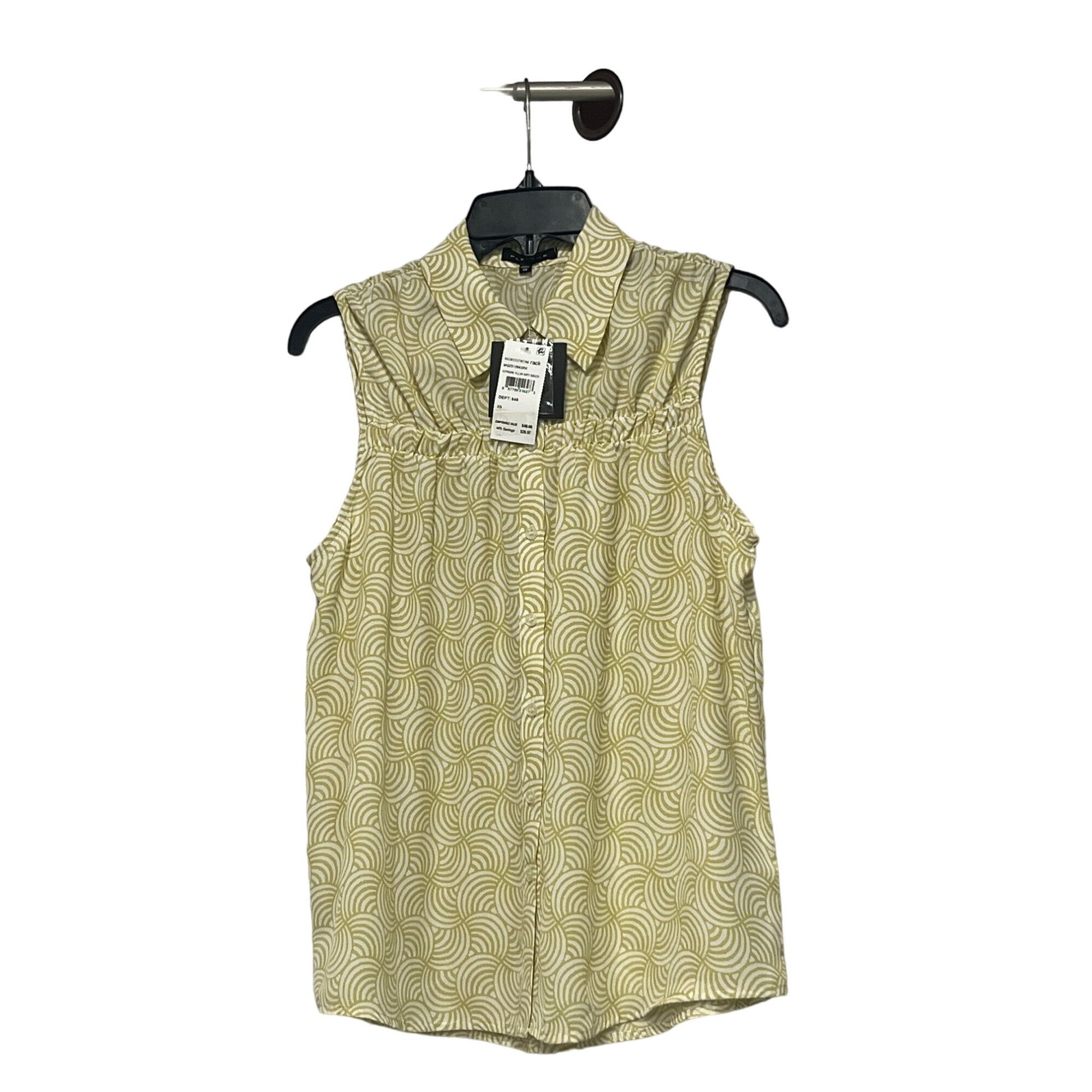 Other Pleione Ruched Sleeveless Button Up Shirt, Citron Yellow A Size XS / US 0-2 / IT 36-38 - 8 Thumbnail