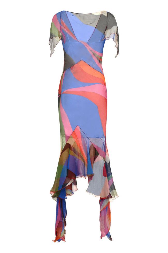 Emilio Pucci o1mle1224 Printed Chiffon Dress in Multicolor Size M / US 6-8 / IT 42-44 - 2 Thumbnail