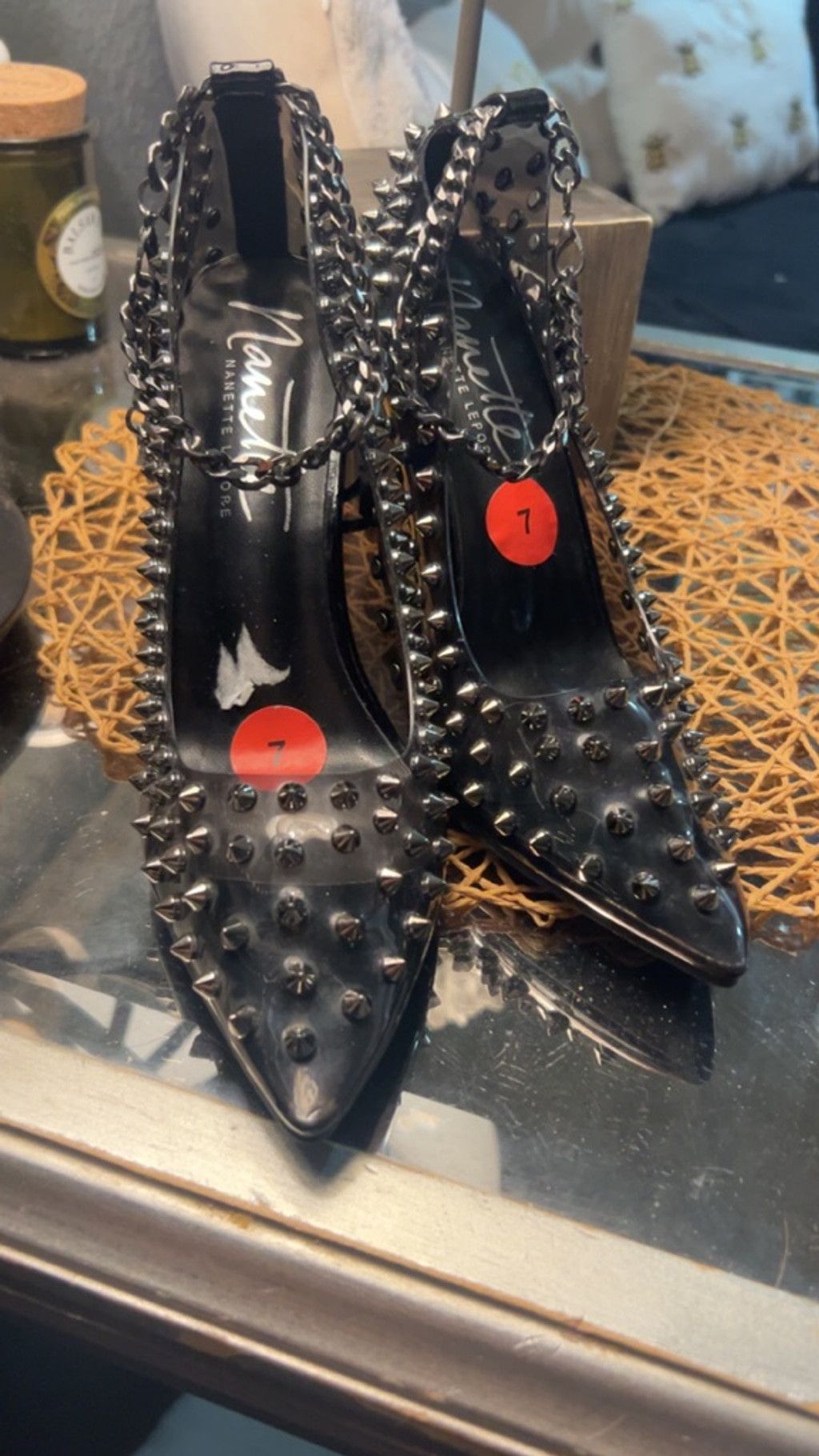The Unbranded Brand Women's Nanette Nanette Lepore Black Silver Spiked Heels S 7 Size US 7 / IT 37 - 3 Thumbnail