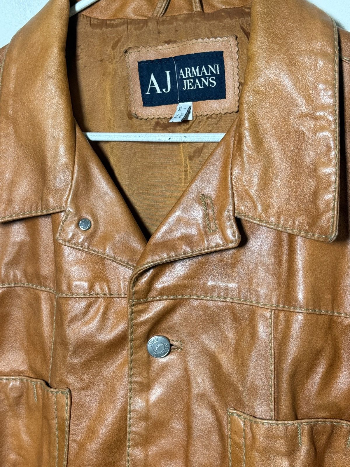 Giorgio Armani Armani Jeans moto leather jacket in a rich cognac brown Size US L / EU 52-54 / 3 - 6 Thumbnail