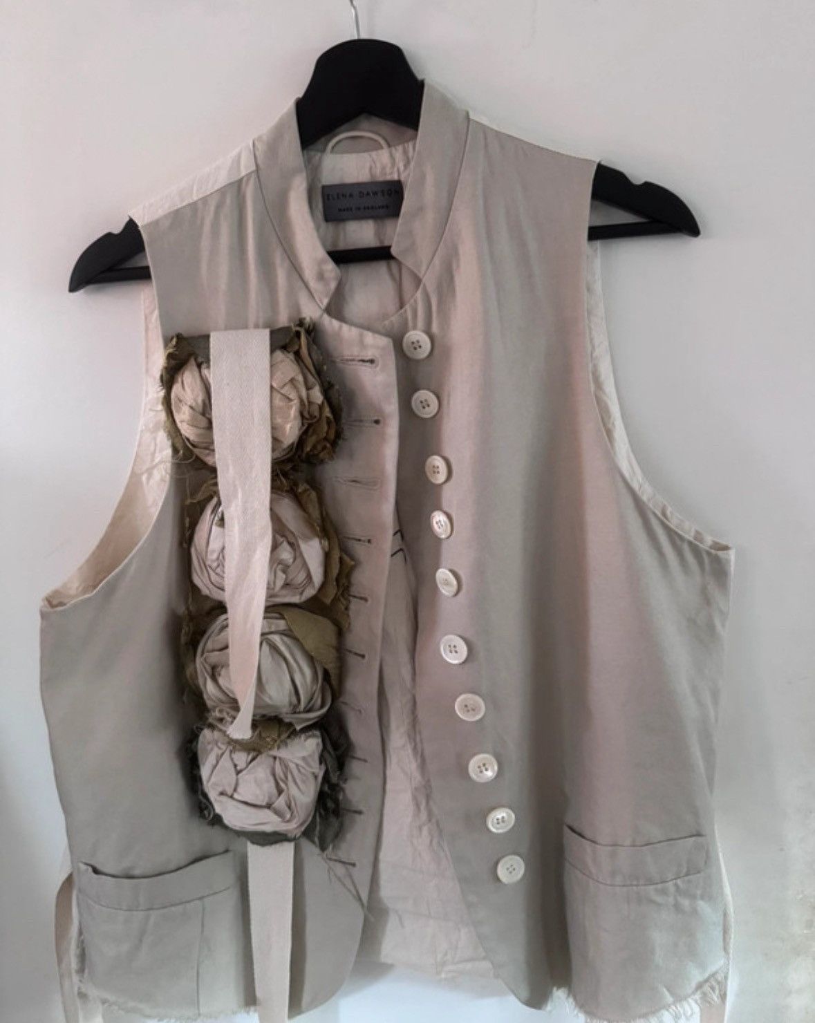 トップス ELENA DAWSON M.10X WAISTCOAT Elena Dawson Black Linen 10X Waistcoat with Collar Rosebud