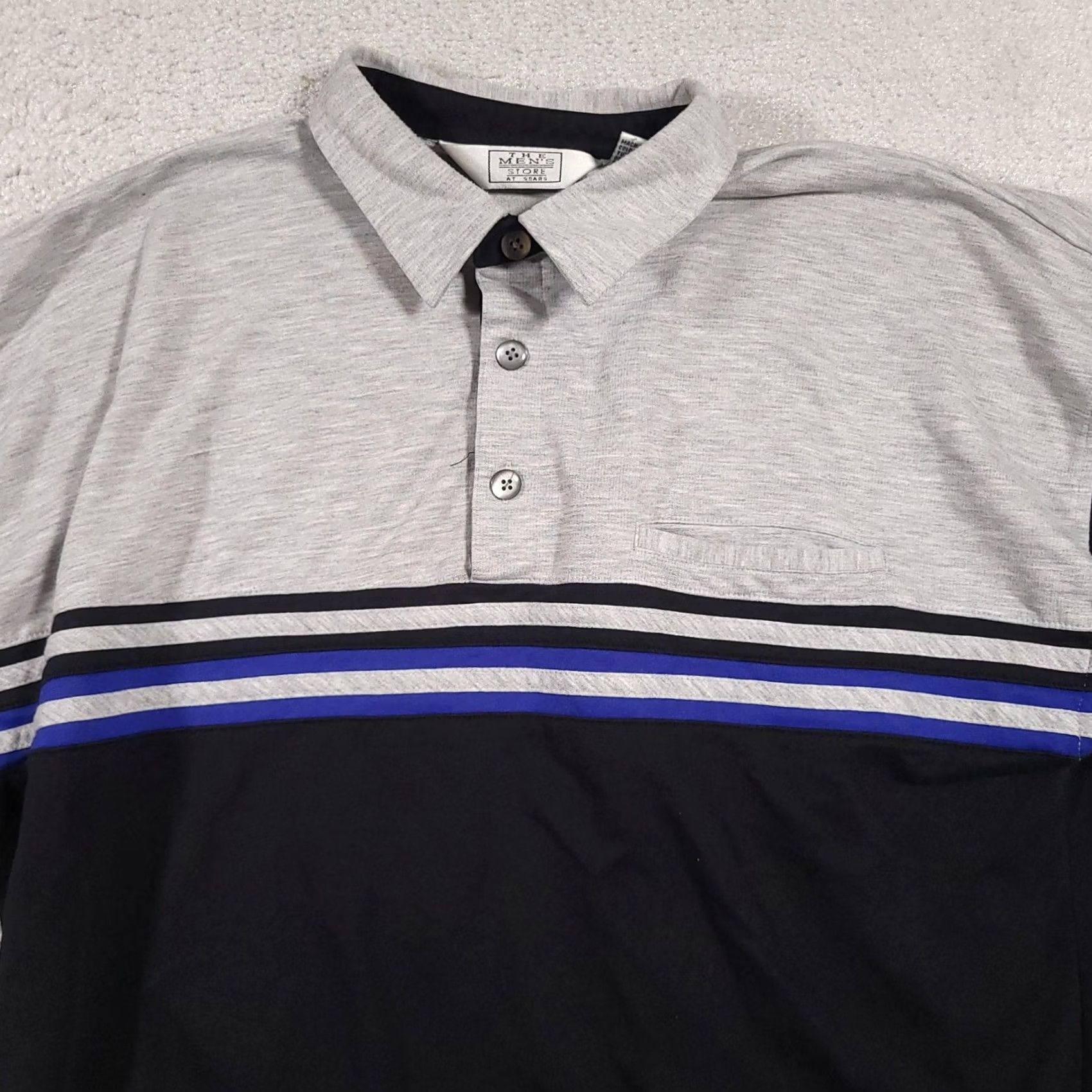 Sears VINTAGE The Men's Store at Sears Polo Shirt Mens Large Gray Black Blue Striped 90s Men Size US L / EU 52-54 / 3 - 3 Thumbnail
