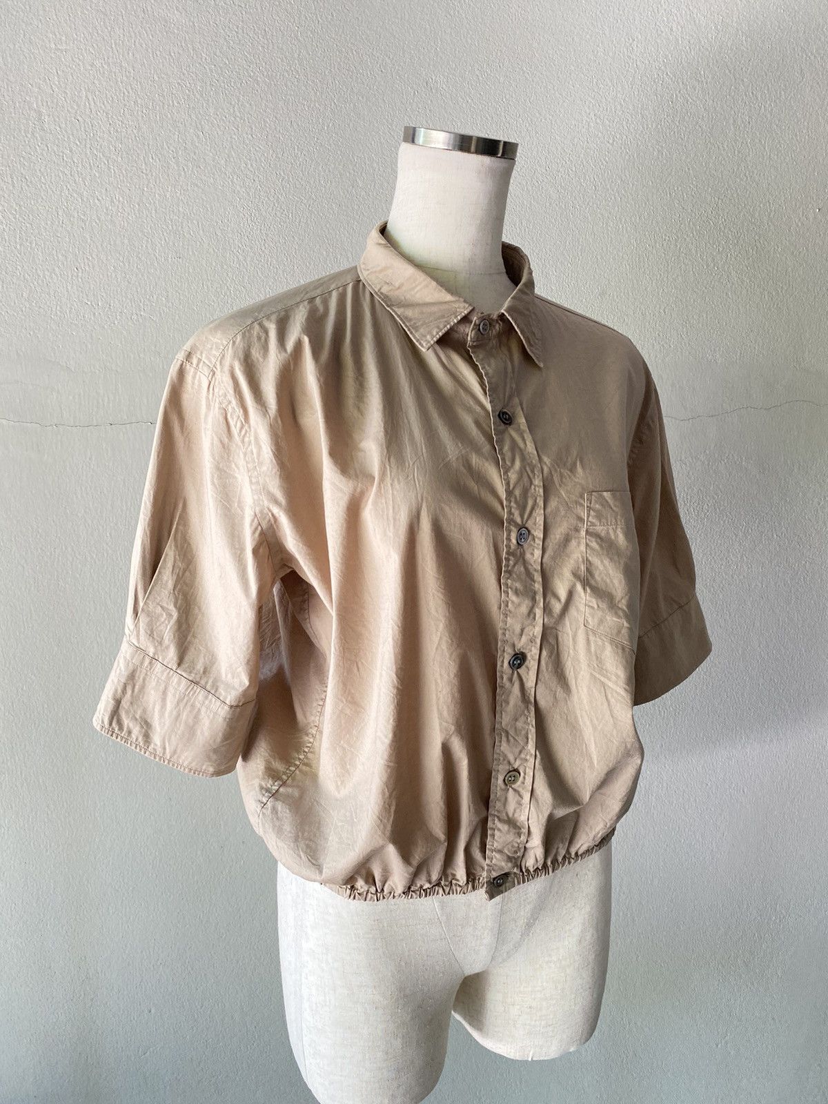 Zucca Zucca Brown Puff Sleeve Button-Front Shirt with Ruched Hem Size M / US 6-8 / IT 42-44 - 3 Thumbnail