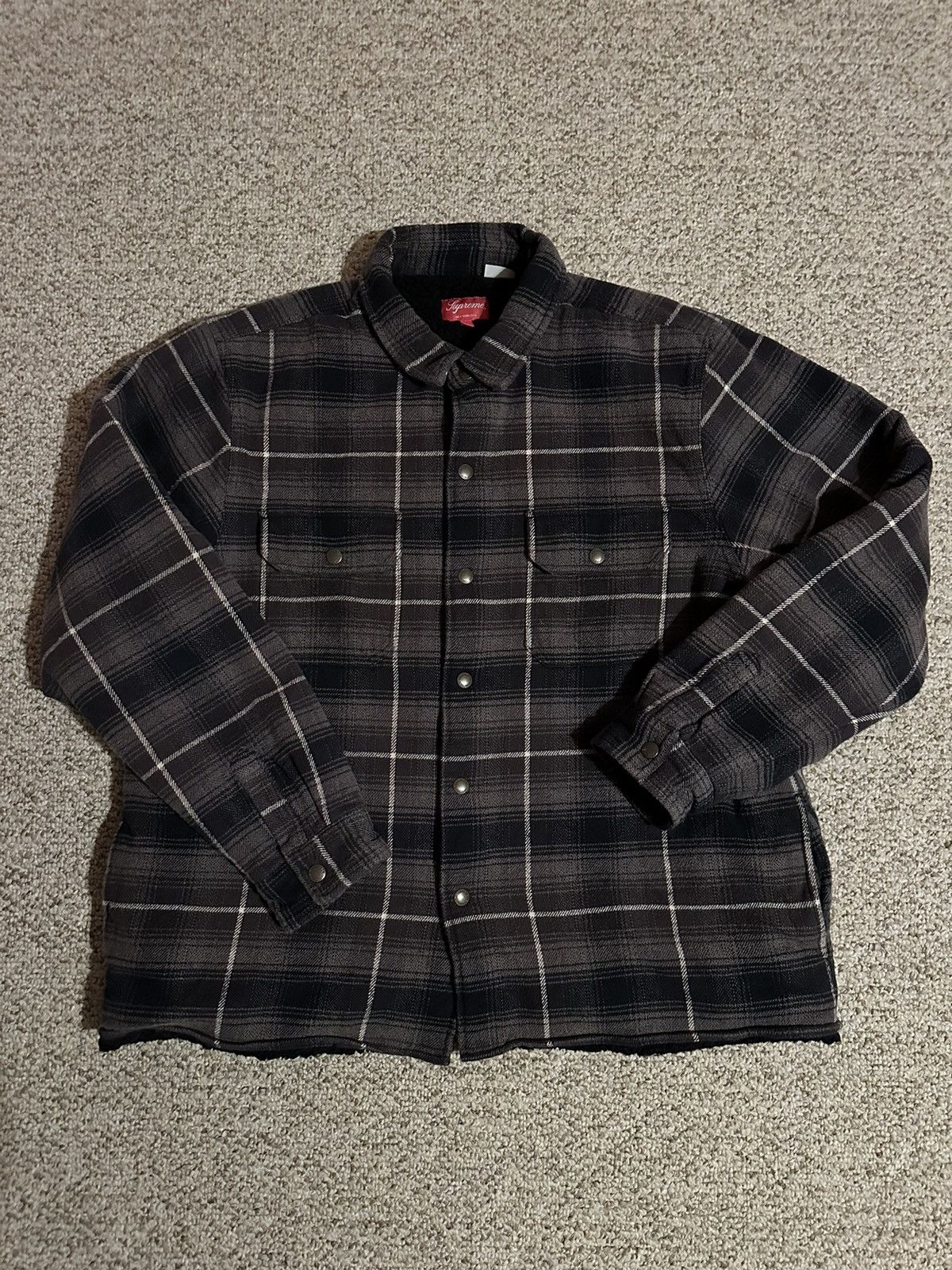 image of Supreme Shearling Lined Flannel in Brown, Men's (Size XL)