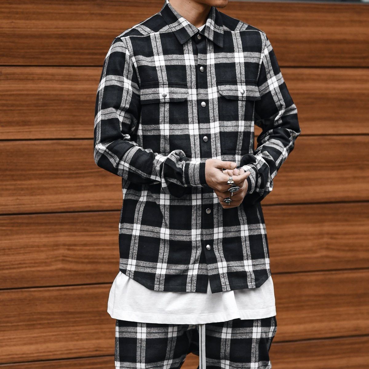 Rick Owens Rick Owens SS19 "BABEL" Drawstring Black Plaid Track Pants Size US 32 / EU 48 - 2 Thumbnail