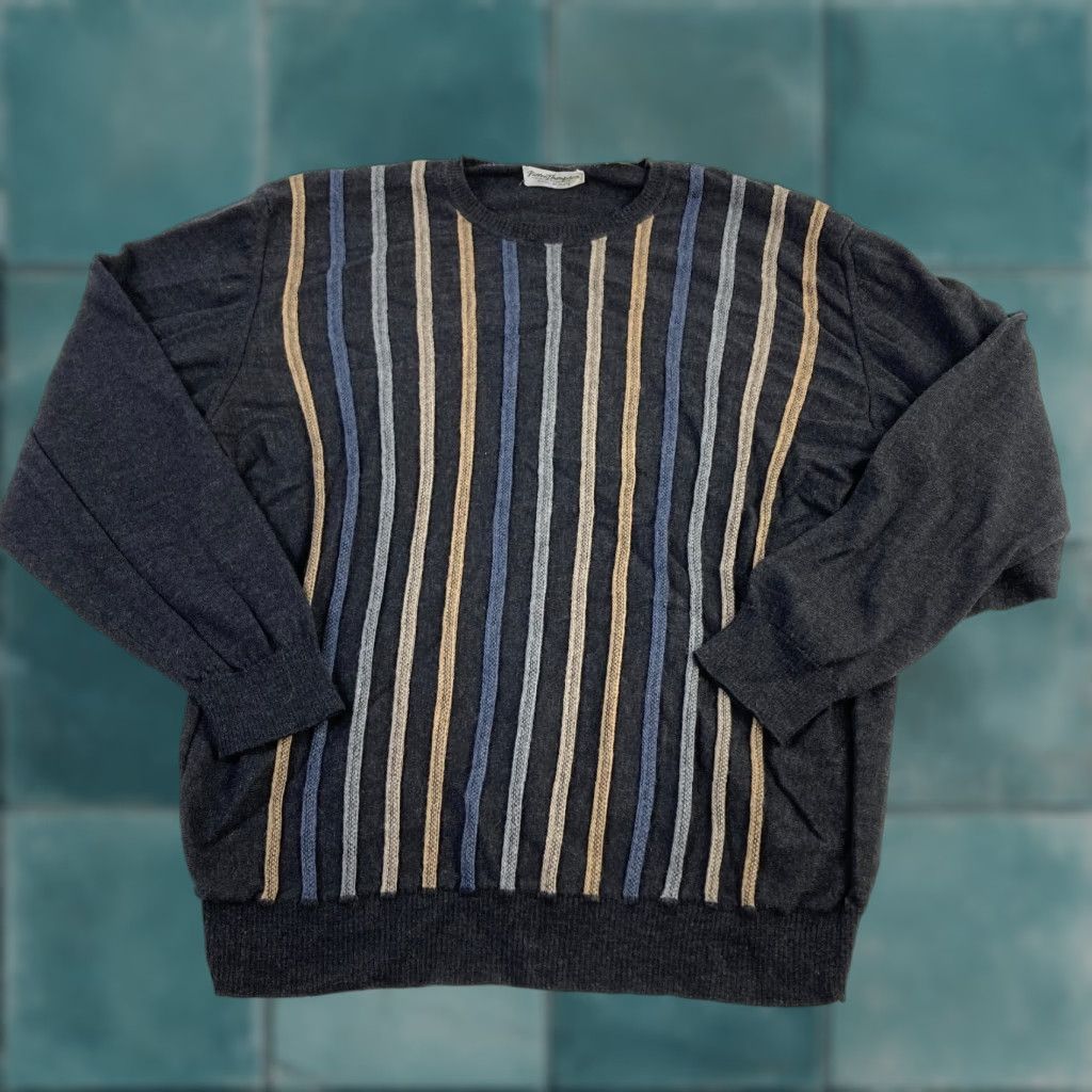 Jim Thompson VINTAGE Norm Thompson Merino Wool Sweater Mens 2XL Striped Italian Made Size US XXL / EU 58 / 5 - 1 Thumbnail