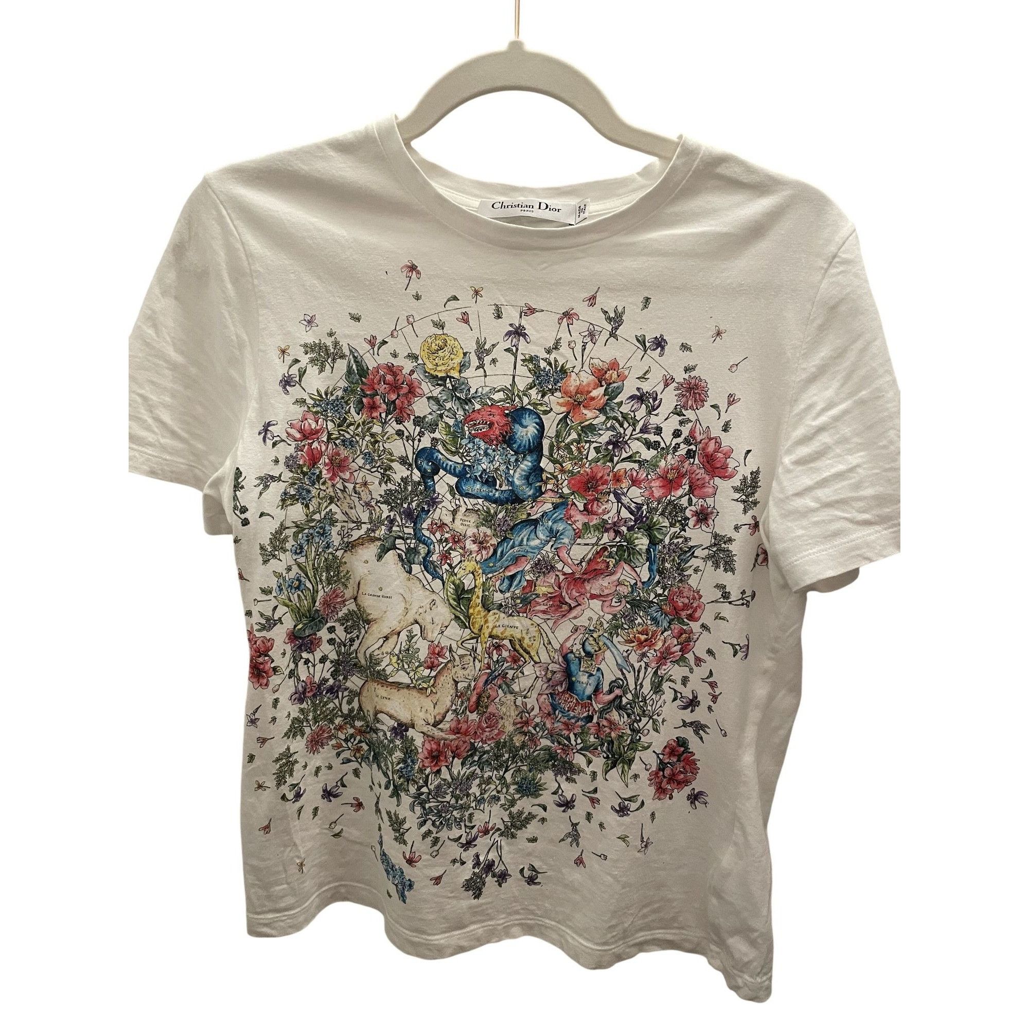 Dior Christian Dior Paris White T-Shirt With Botanical Animal Pri Size S / US 4 / IT 40 - 1 Thumbnail