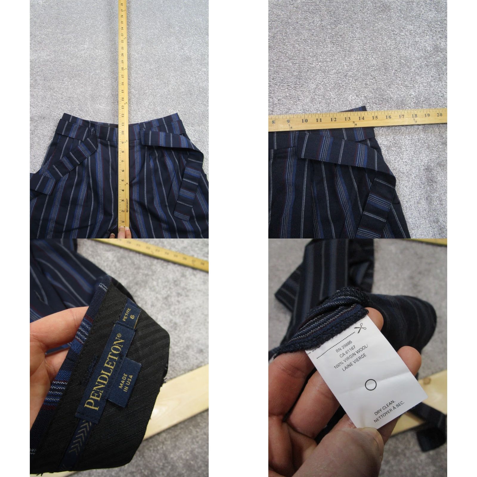 Pendleton VINTAGE Pendleton Dress Pants Womens 6P Petite Wool Taper Leg Navy Striped Office Wear Size 28" / US 6 / IT 42 - 8 Thumbnail