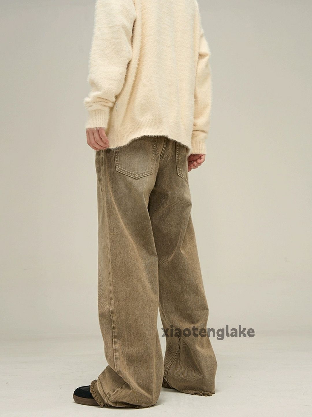 loose baggy washed faded damaged gradient jeans Denim