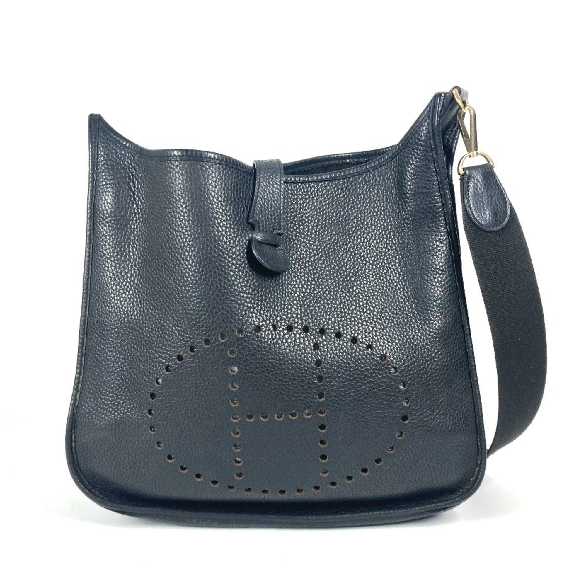 Hermes Evelyn 2 Gm Bag H Punching Logo Crossbody Shoulder Taurillon Clemence Men's Women's Black