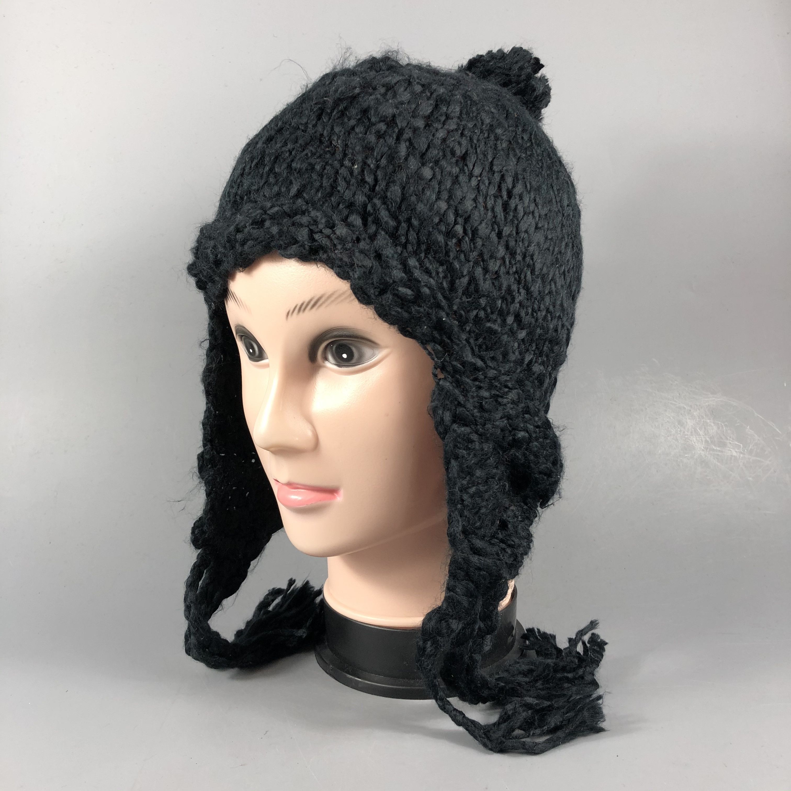 Japanese Brand Unknown Black Knit Earflap Beanie Size ONE SIZE - 2 Thumbnail