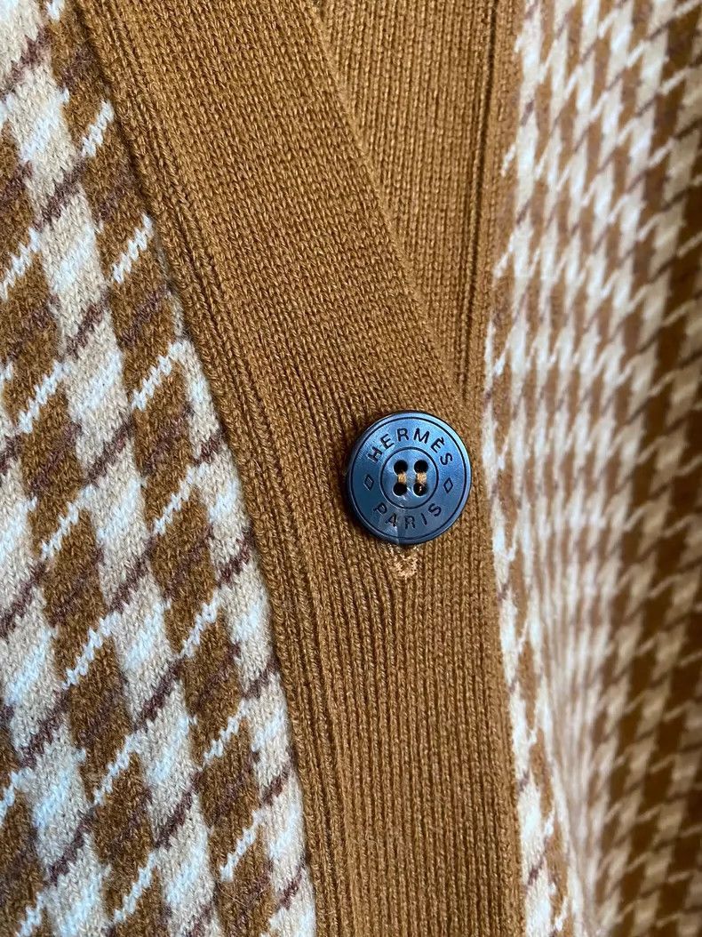 Hermes Hermes Brown Houndstooth Wool Coat-2506 Size XXS / US 00 / IT 34 - 3 Thumbnail