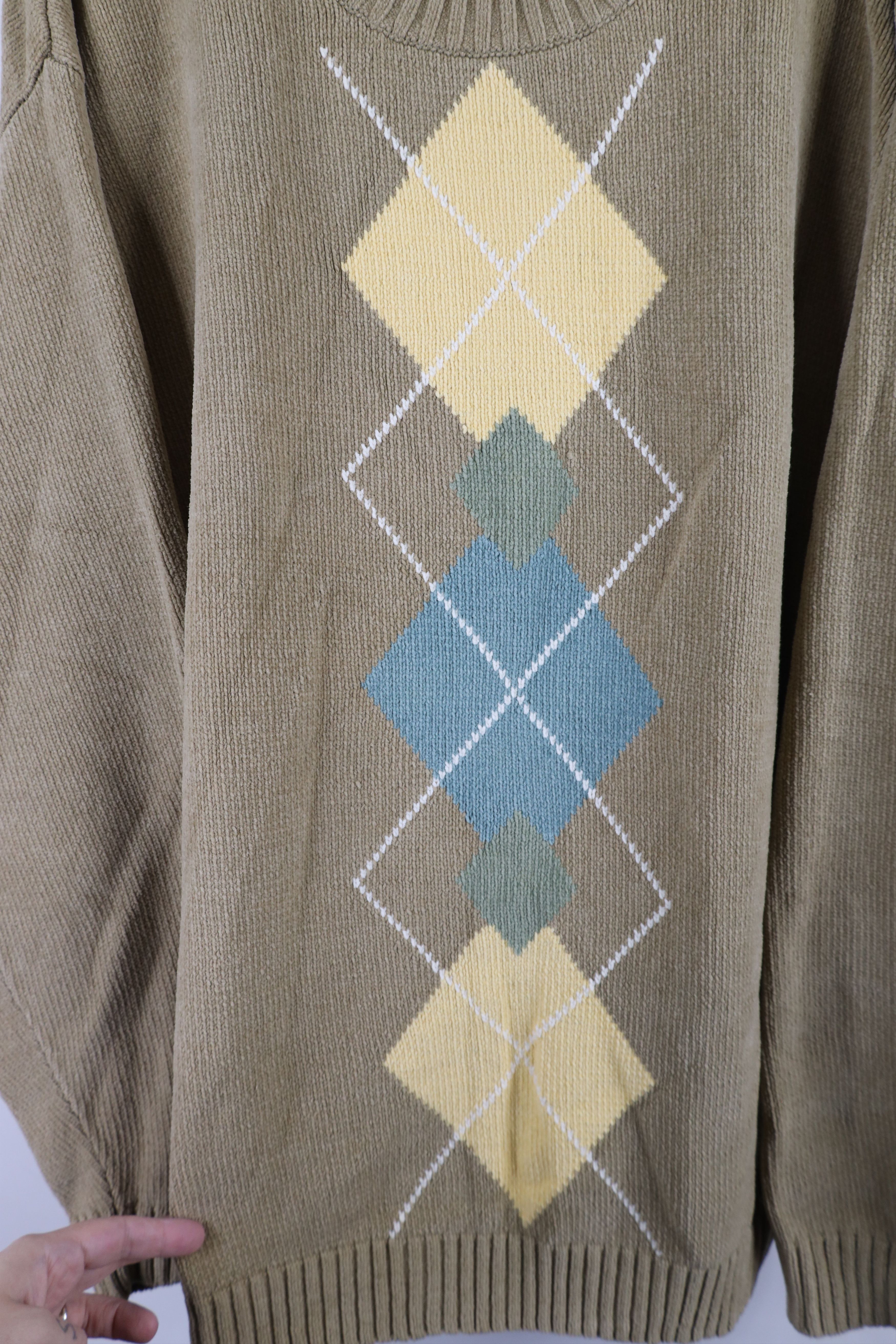 Vintage Vintage 90s Streetwear Argyle Diamond Ribbed Fleece Sweater Size US XXL / EU 58 / 5 - 4 Thumbnail