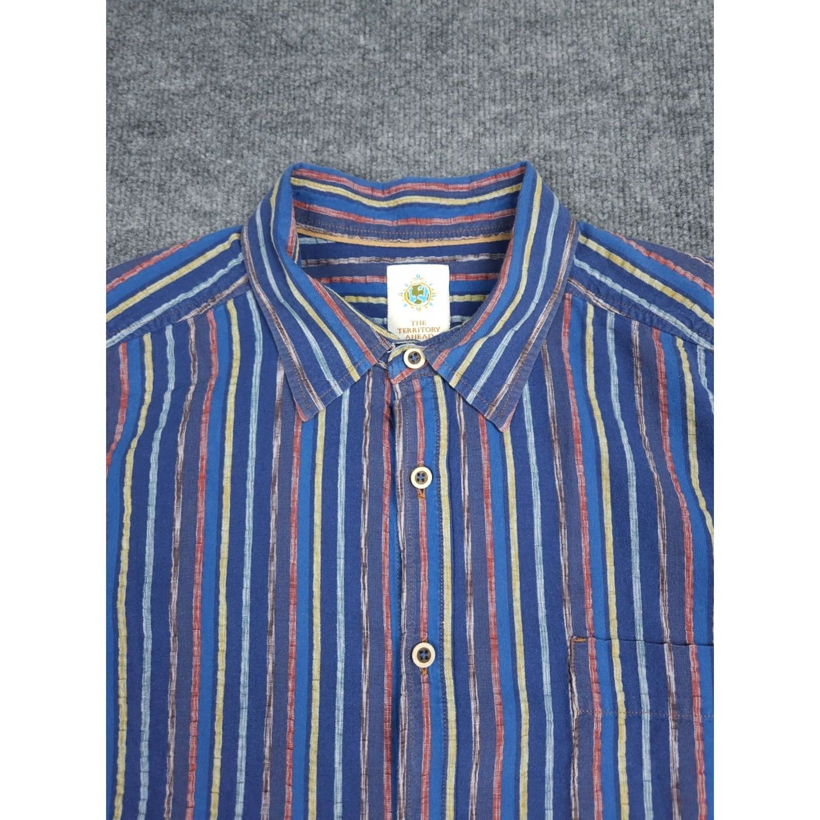 The Territory Ahead Territory Ahead Shirt Men's XL Blue Striped Abstract Woven Button Short Sleeve Size US XL / EU 56 / 4 - 2 Thumbnail