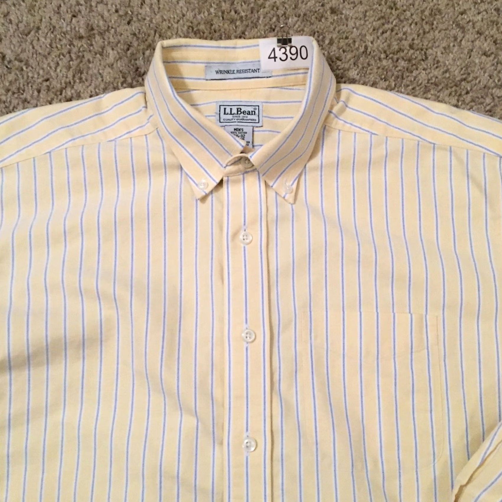 Vintage L.L. Bean Shirt Mens 16.5 Yellow Striped Long Sleeve Button Up Size US XL / EU 56 / 4 - 3 Thumbnail