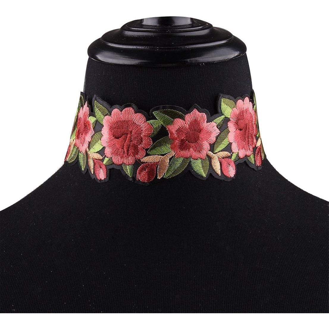Other Embroidered Floral Choker Necklace Pink Green Black NWOT Size ONE SIZE - 18 Thumbnail