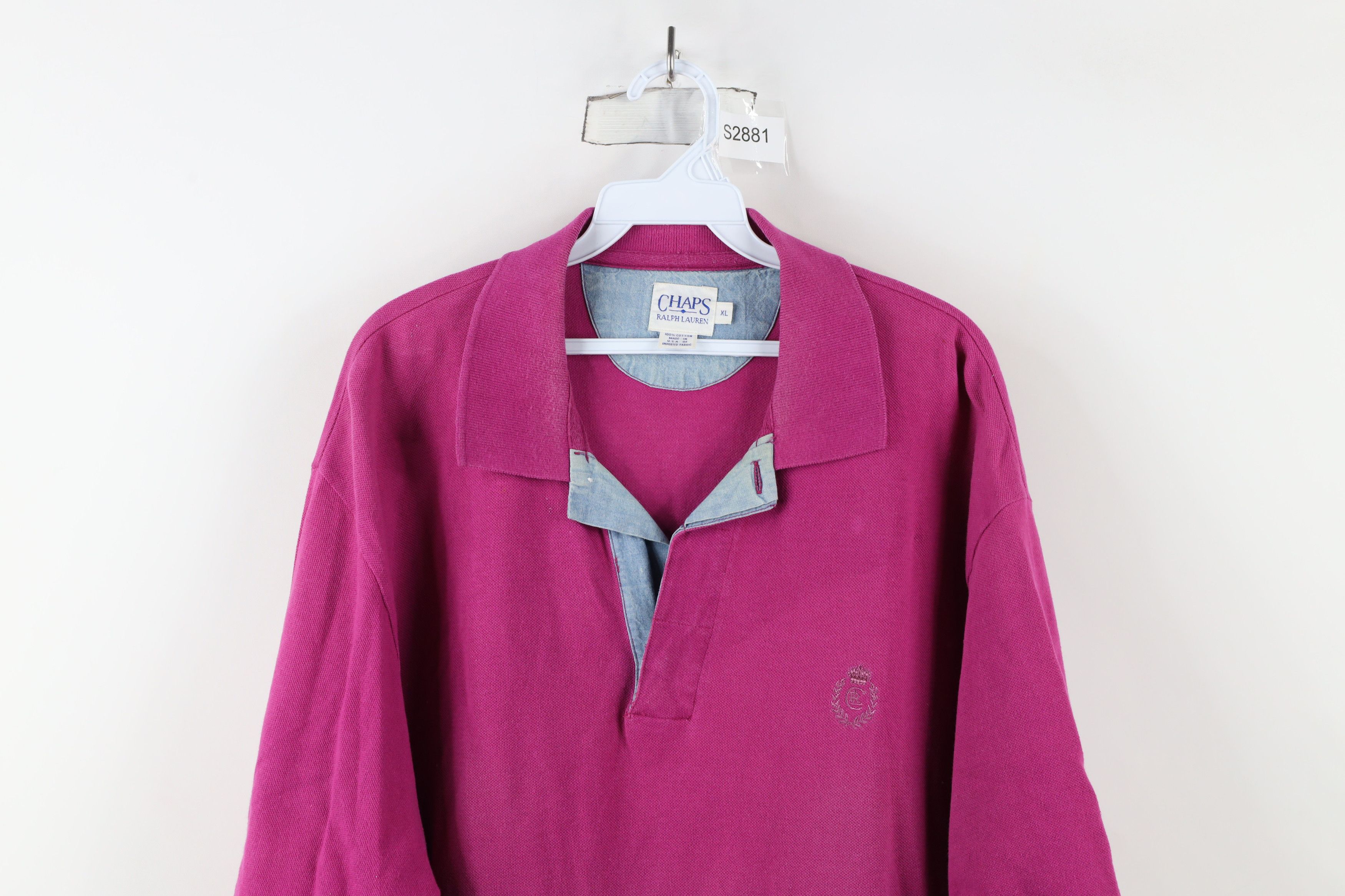 Ralph Lauren × Vintage Vintage 90s Chaps Ralph Lauren Crest Polo Shirt Pink USA Size US XL / EU 56 / 4 - 2 Thumbnail