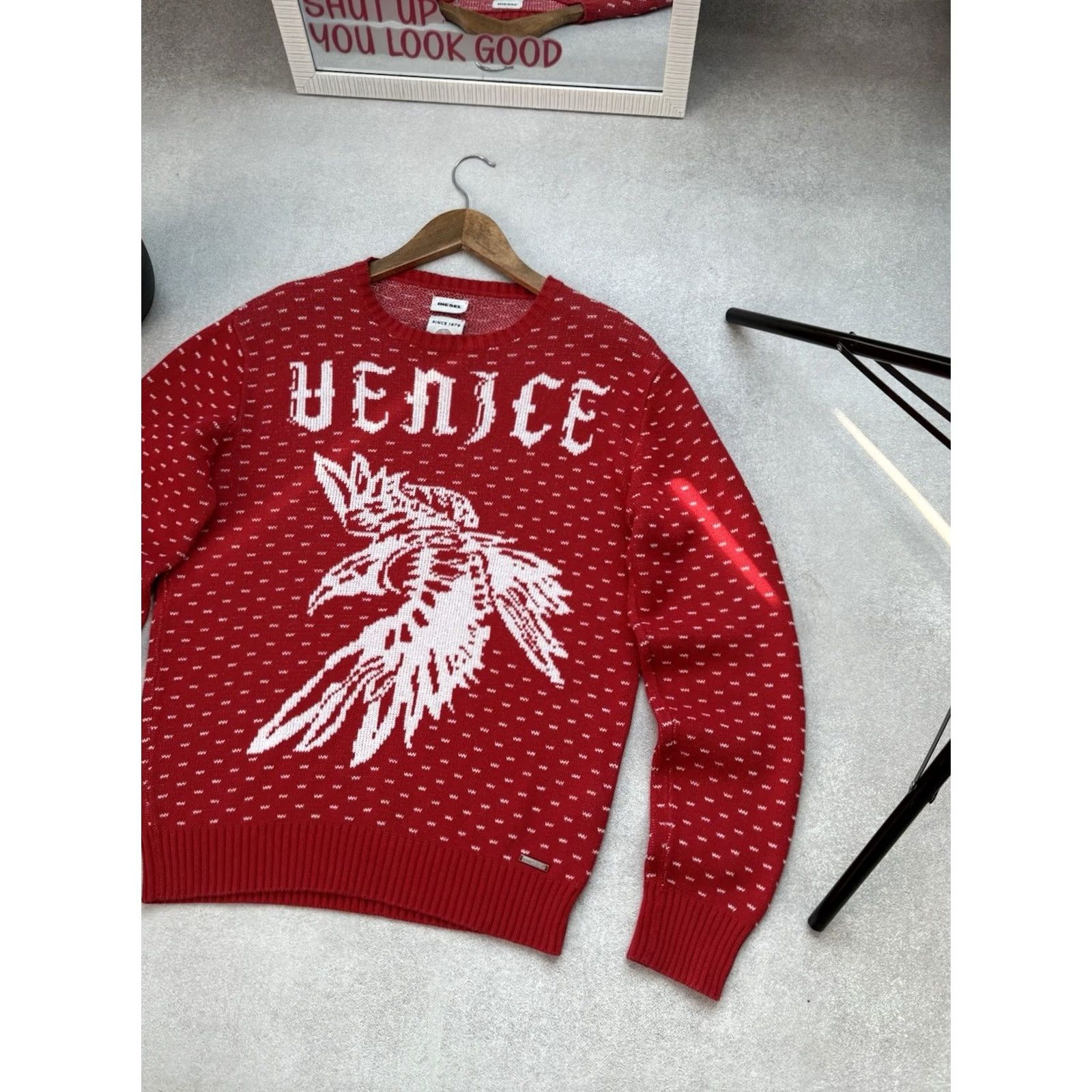 Diesel VINTAGE Diesel Venice Rare Sweater Men’s Pullover Eagle Red White Cotton M Crew Neck Knit Pullover Diesel Venice City 90s Mens Size US M / EU 48-50 / 2 - 4 Thumbnail