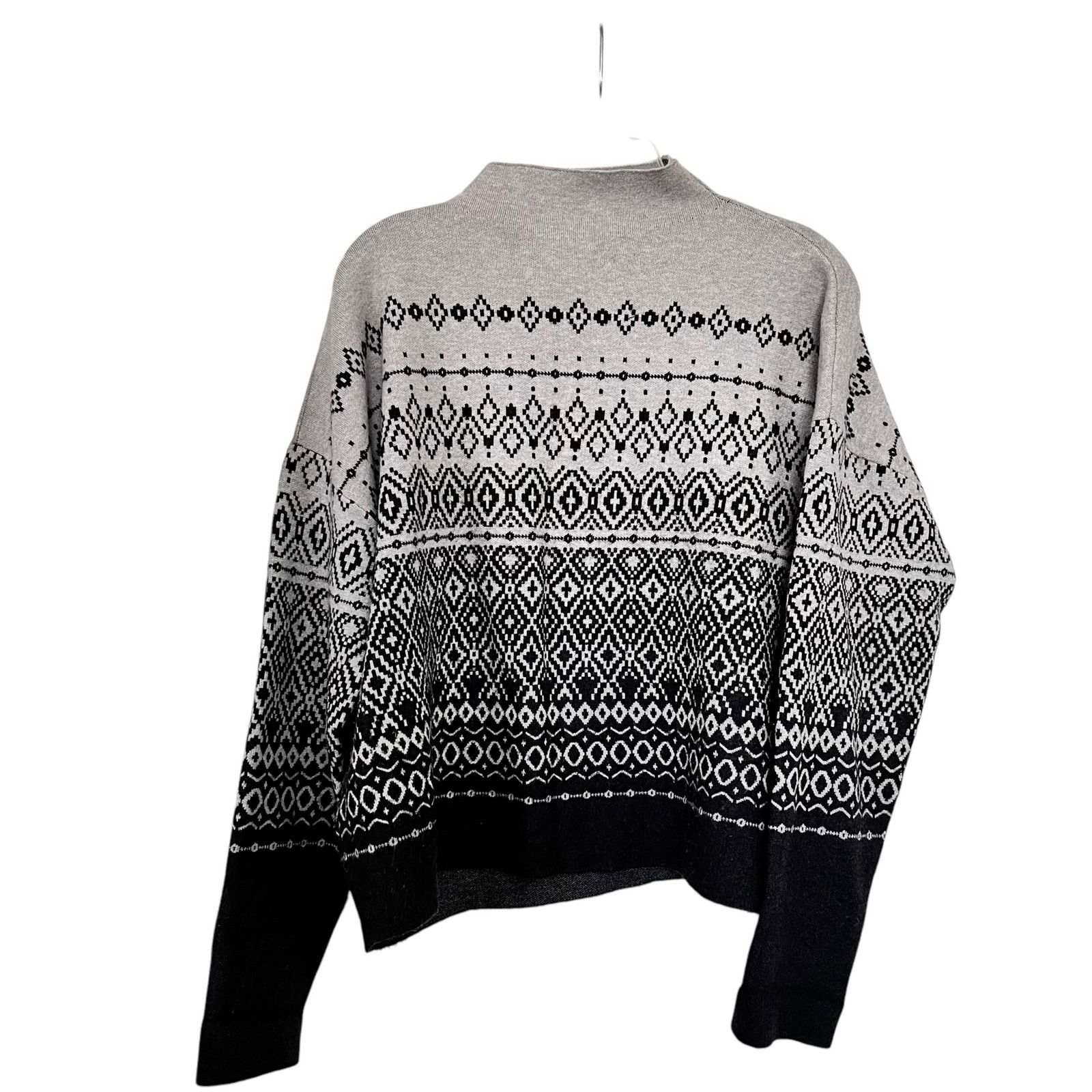 Joie Joie Gray Black Mock Turtleneck Fair Isle Pullover Sweater Size XL / US 12-14 / IT 48-50 - 4 Thumbnail